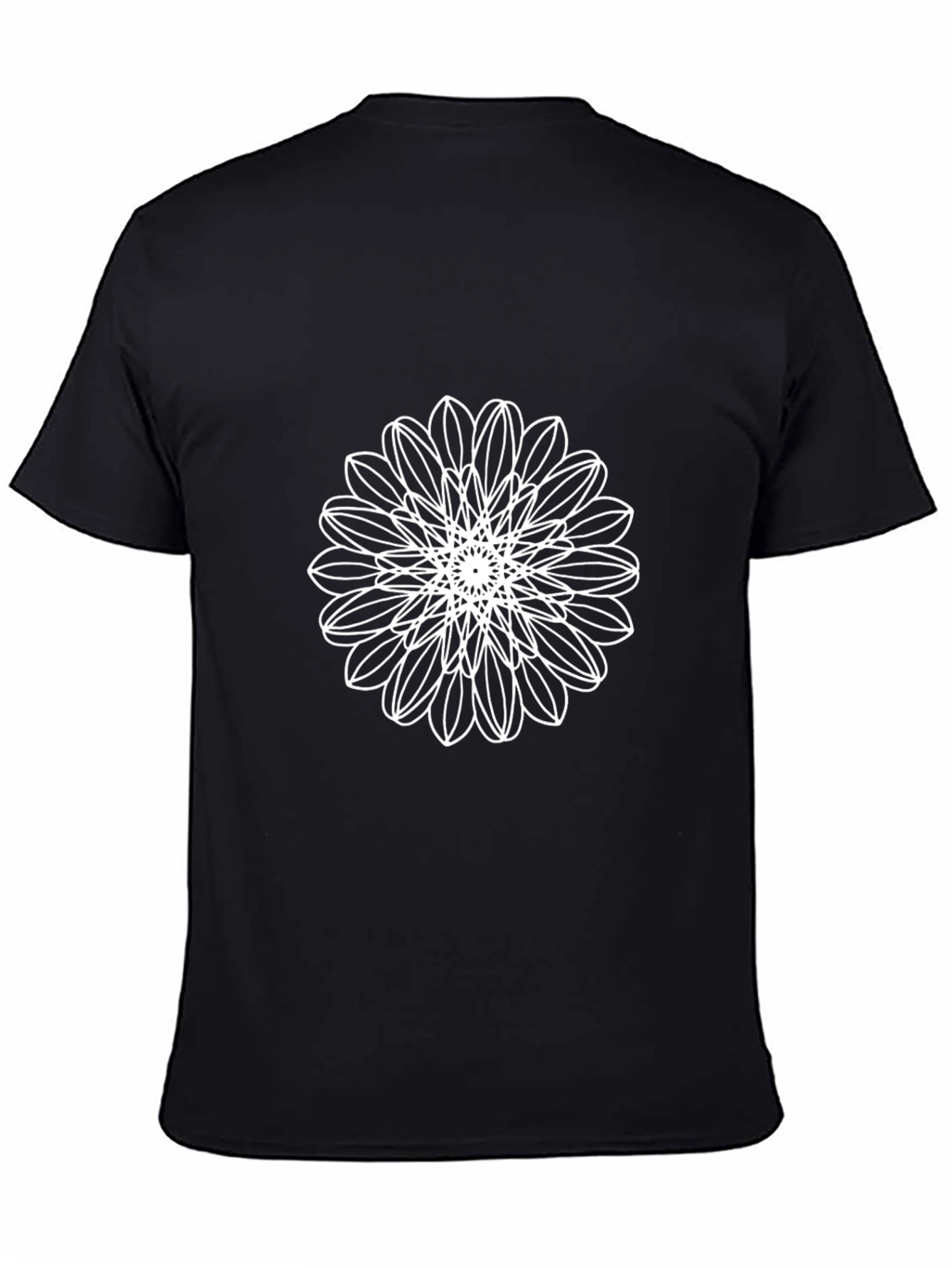 Black T-Shirt with White Floral Mandala Design