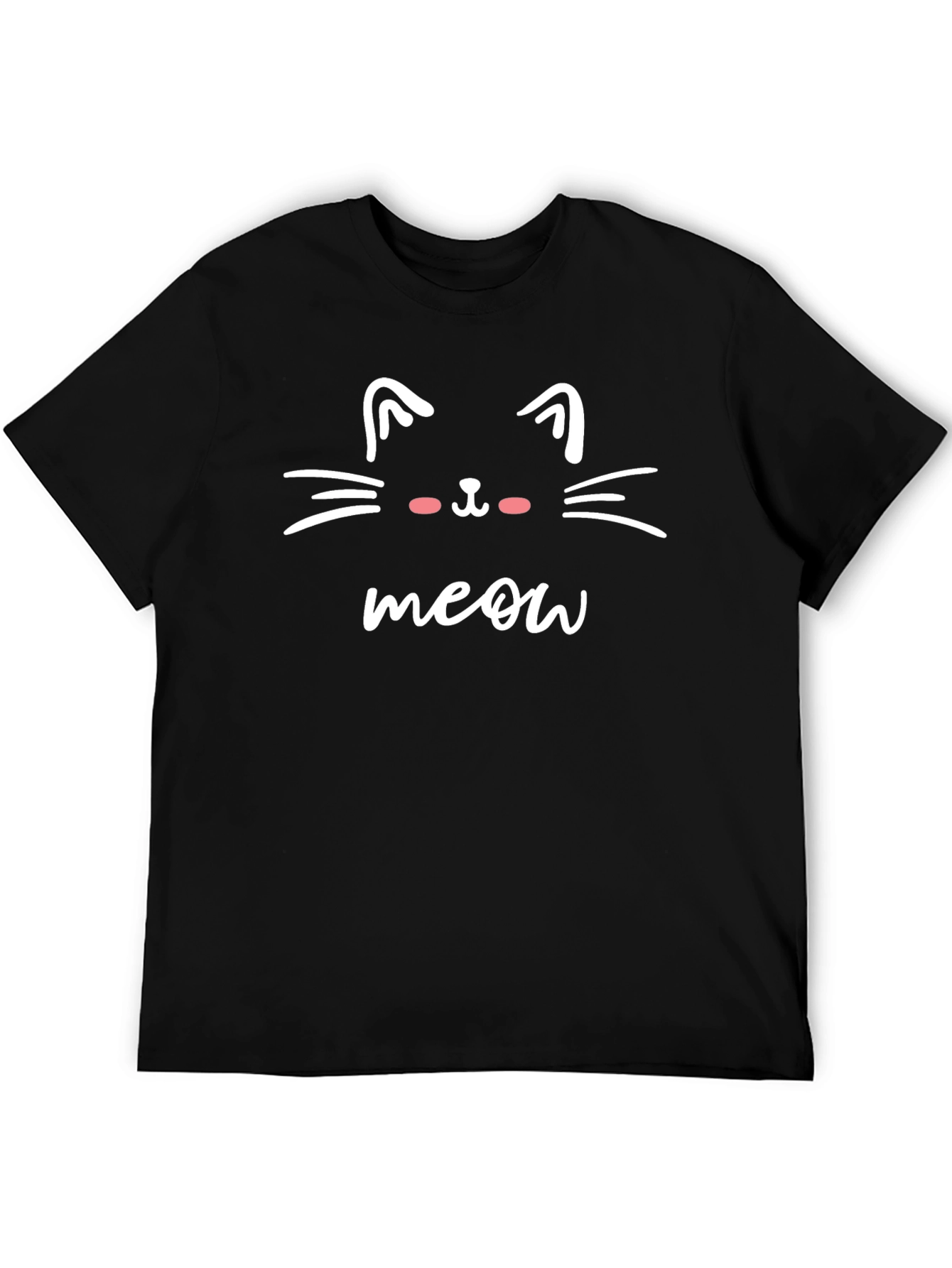 Cute Cat Meow Graphic Tee - Black Casual T-Shirt