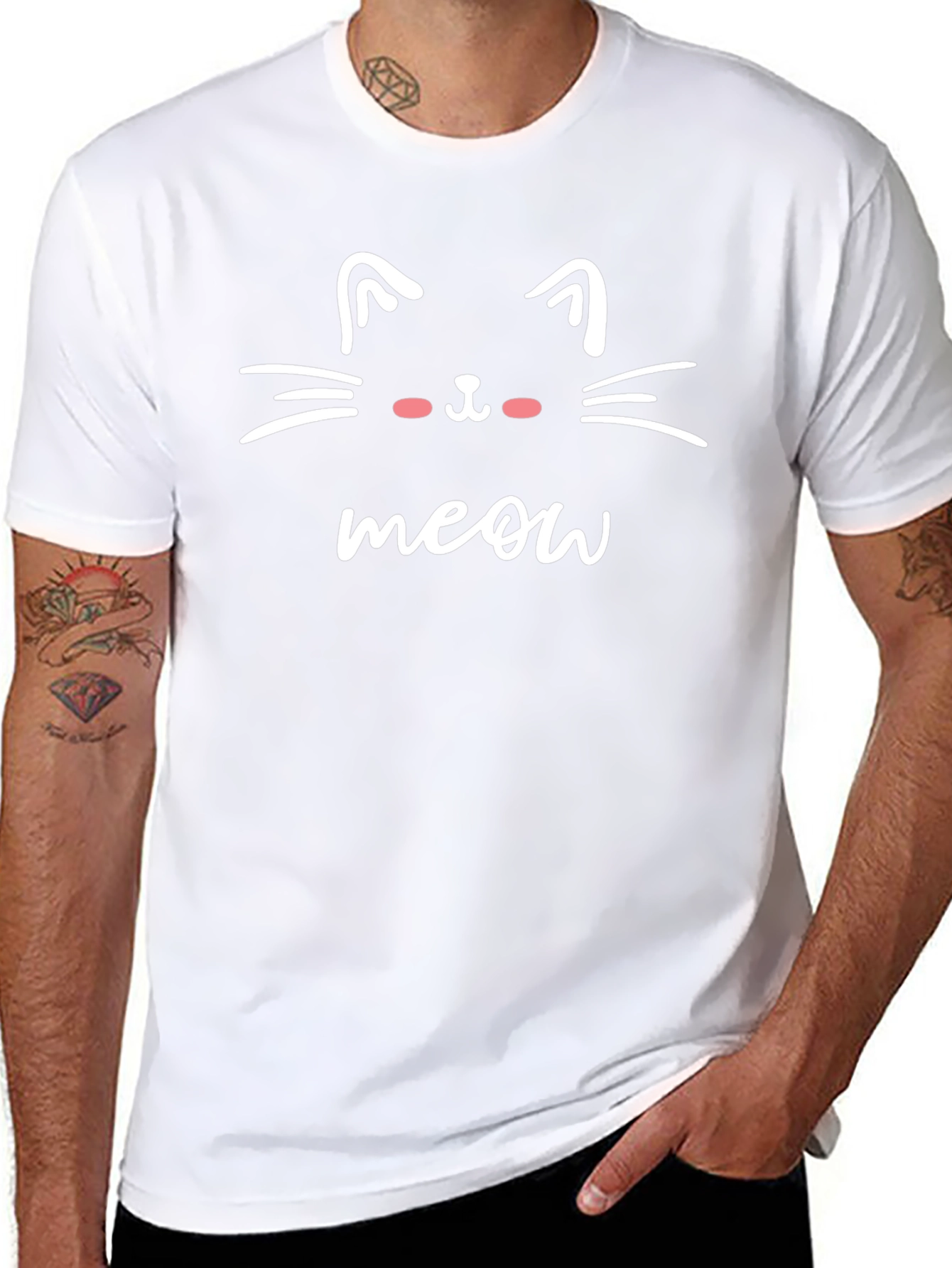 Cute Cat Meow Graphic Tee - Black Casual T-Shirt