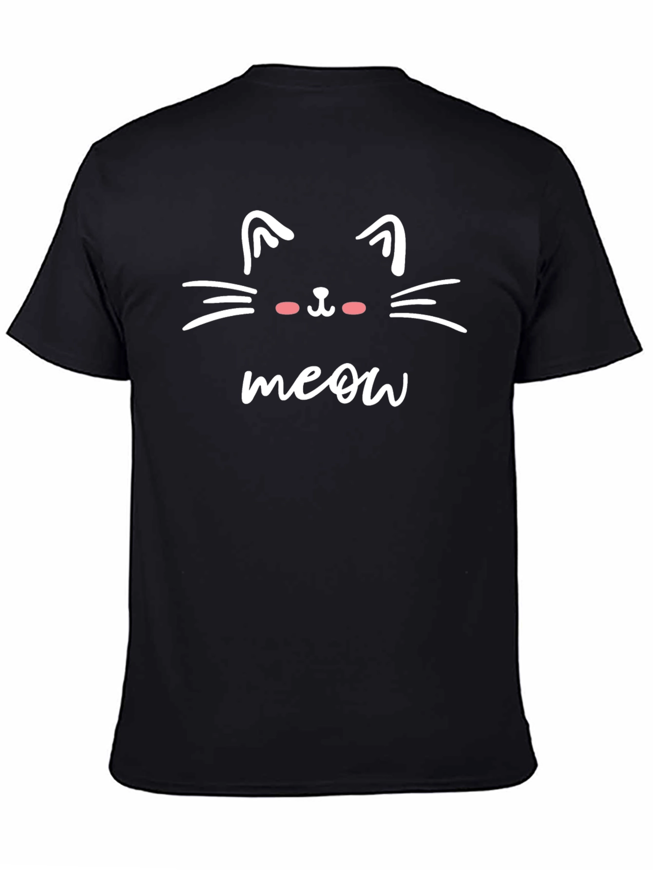Cute Cat Meow Graphic Tee - Black Casual T-Shirt