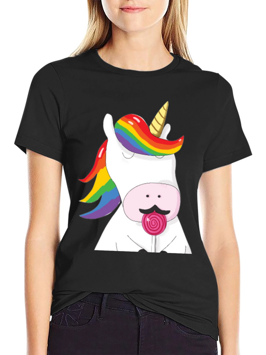 Funny Unicorn Lollipop T-Shirt - Rainbow Mane Graphic Tee