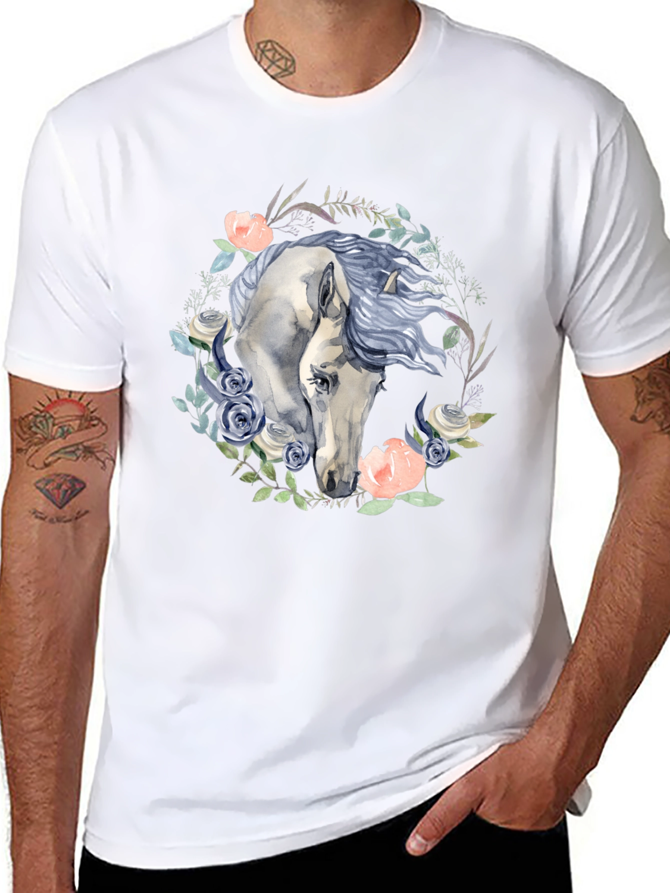 Floral Horse Graphic Tee - Black