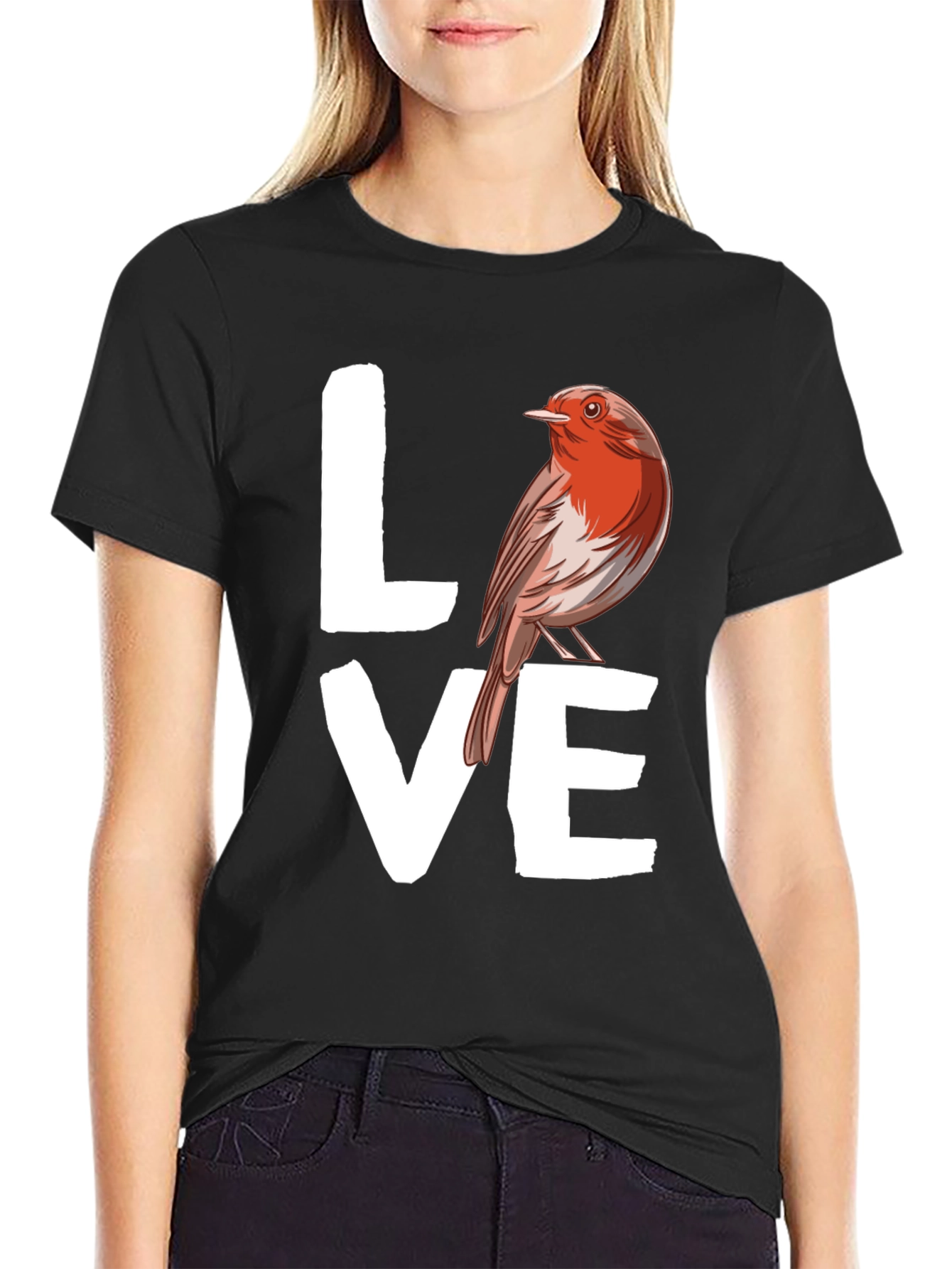 Love Bird Graphic Tee - Black Cotton T-Shirt
