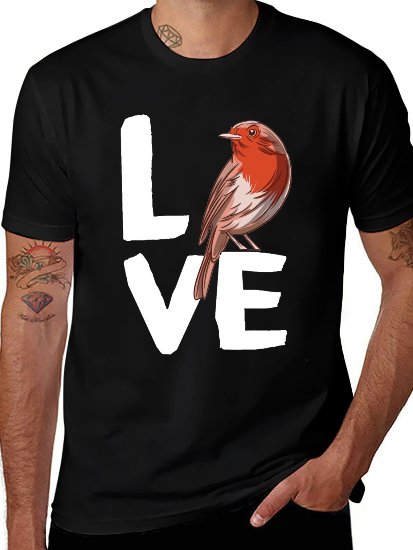 Love Bird Graphic Tee - Black Cotton T-Shirt