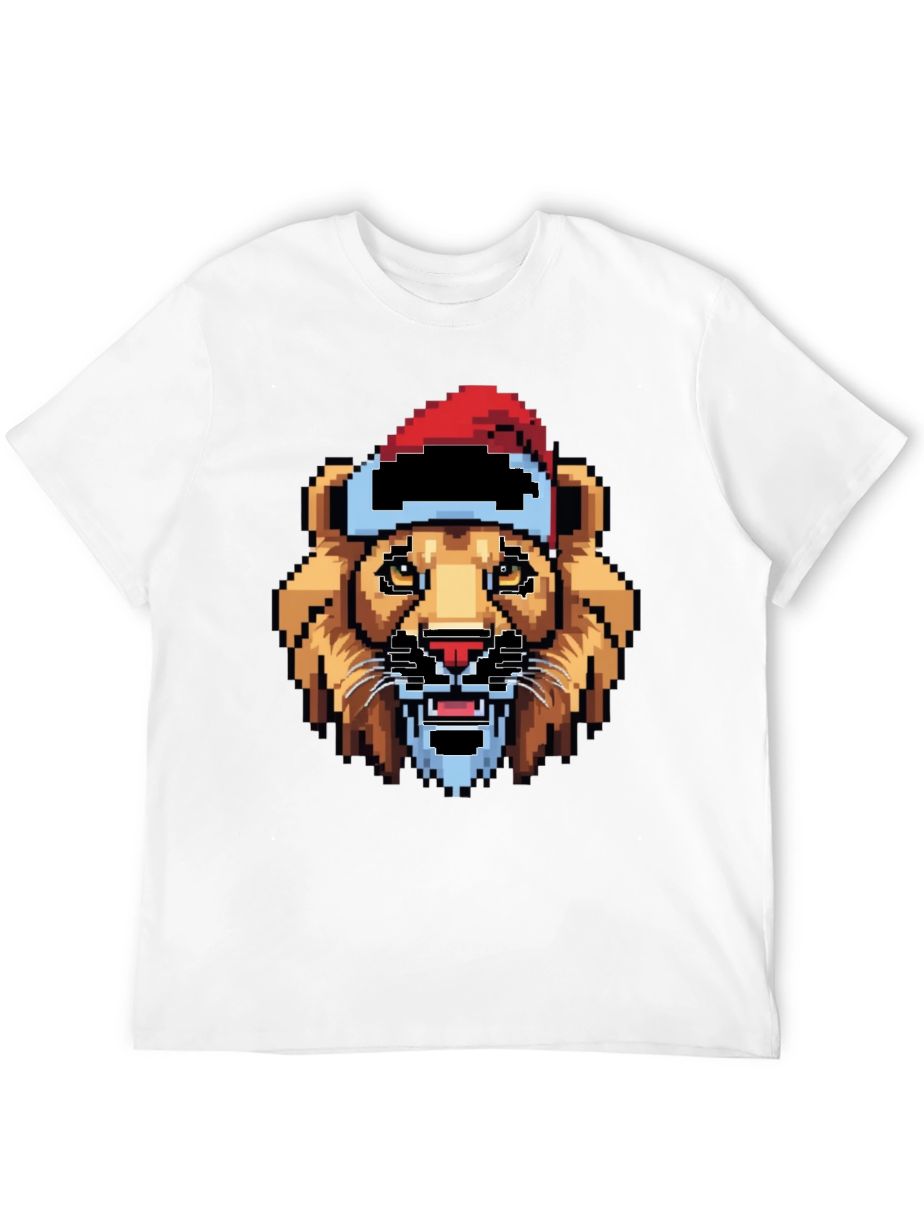 Pixel Lion Santa Hat T-Shirt - Black