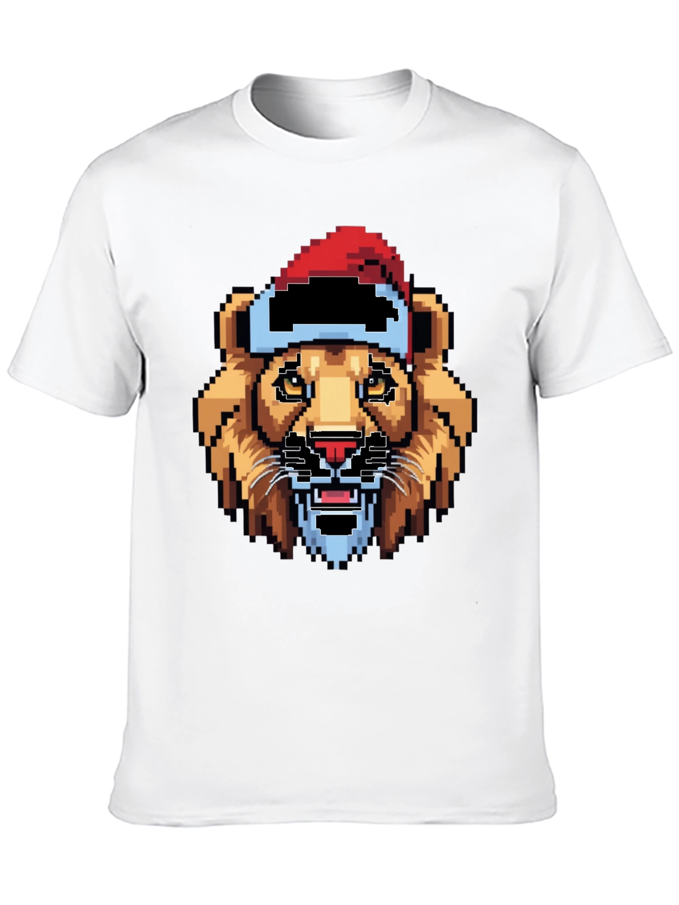 Pixel Lion Santa Hat T-Shirt - Black