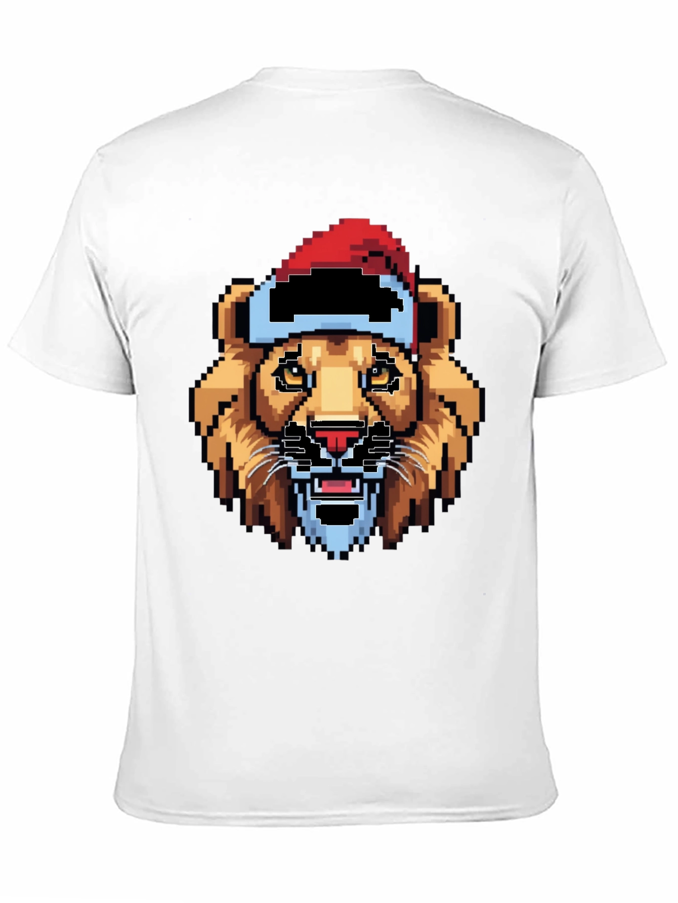 Pixel Lion Santa Hat T-Shirt - Black