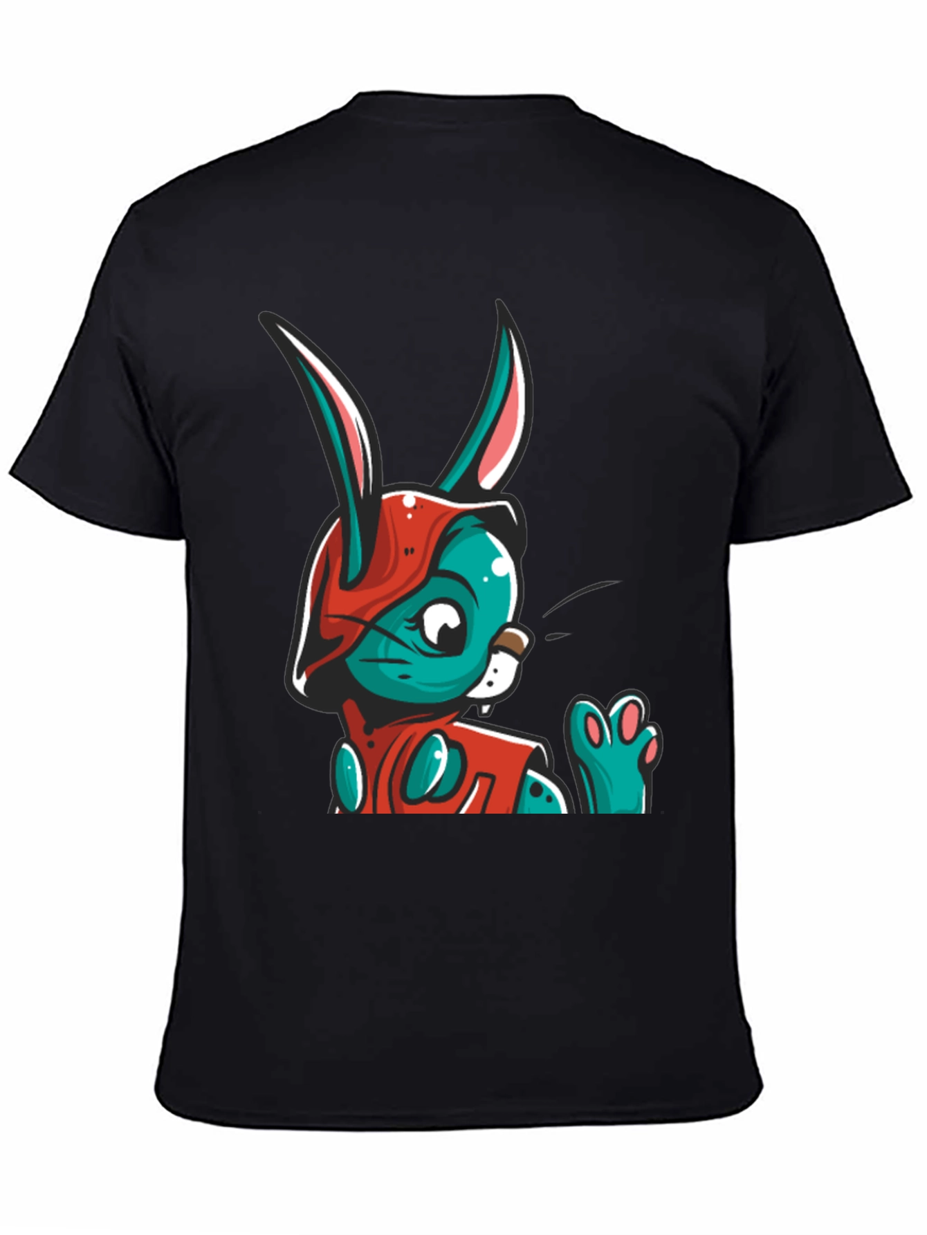 Cartoon Rabbit Graphic Tee - Black