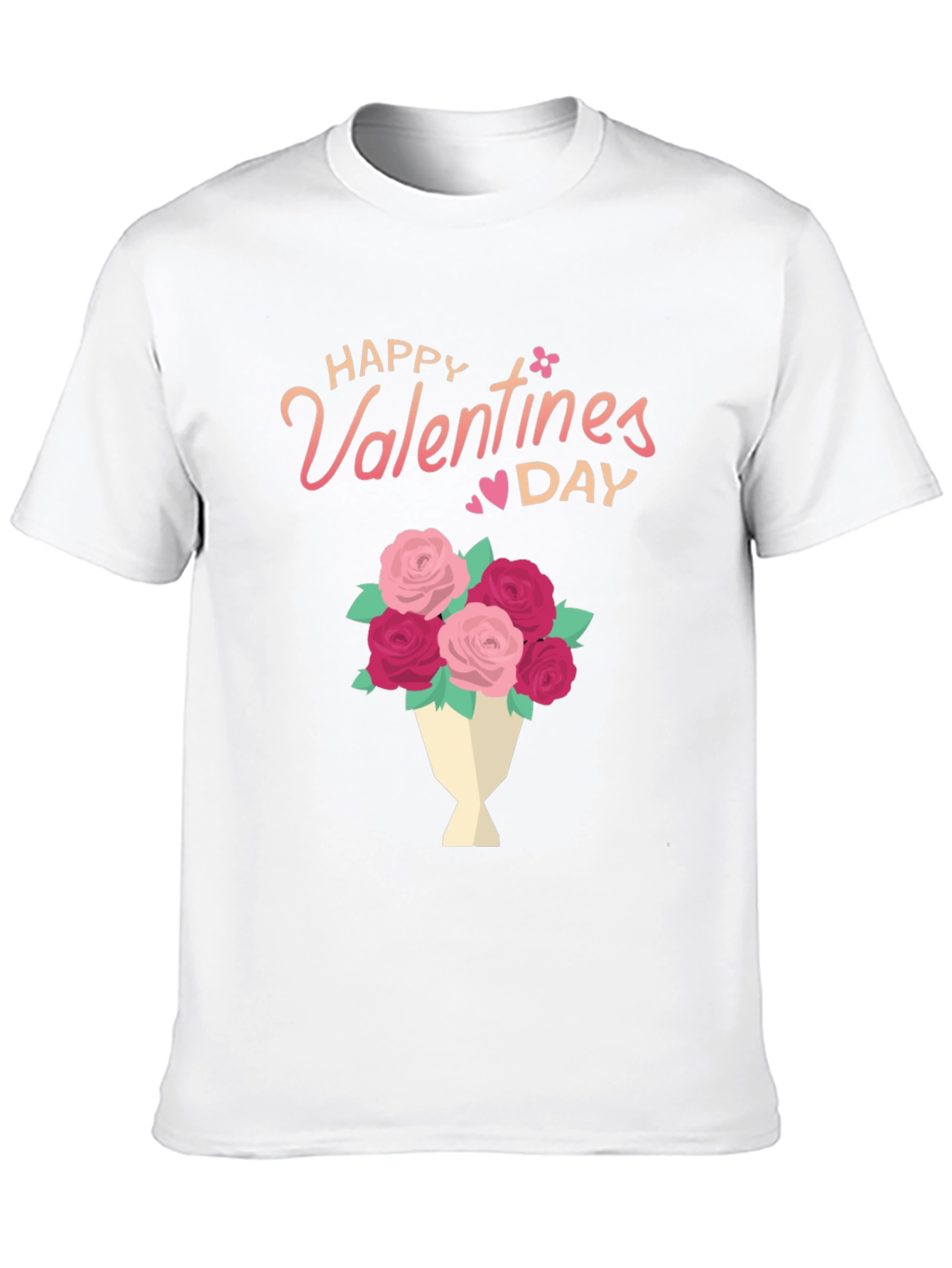 Happy Valentines Day Floral Bouquet Black T-Shirt