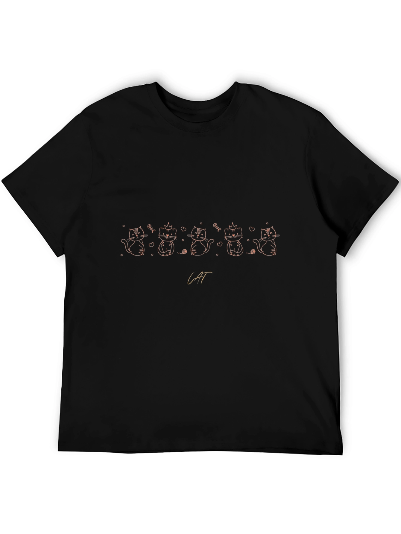 Cute Cat Line Art Black T-Shirt