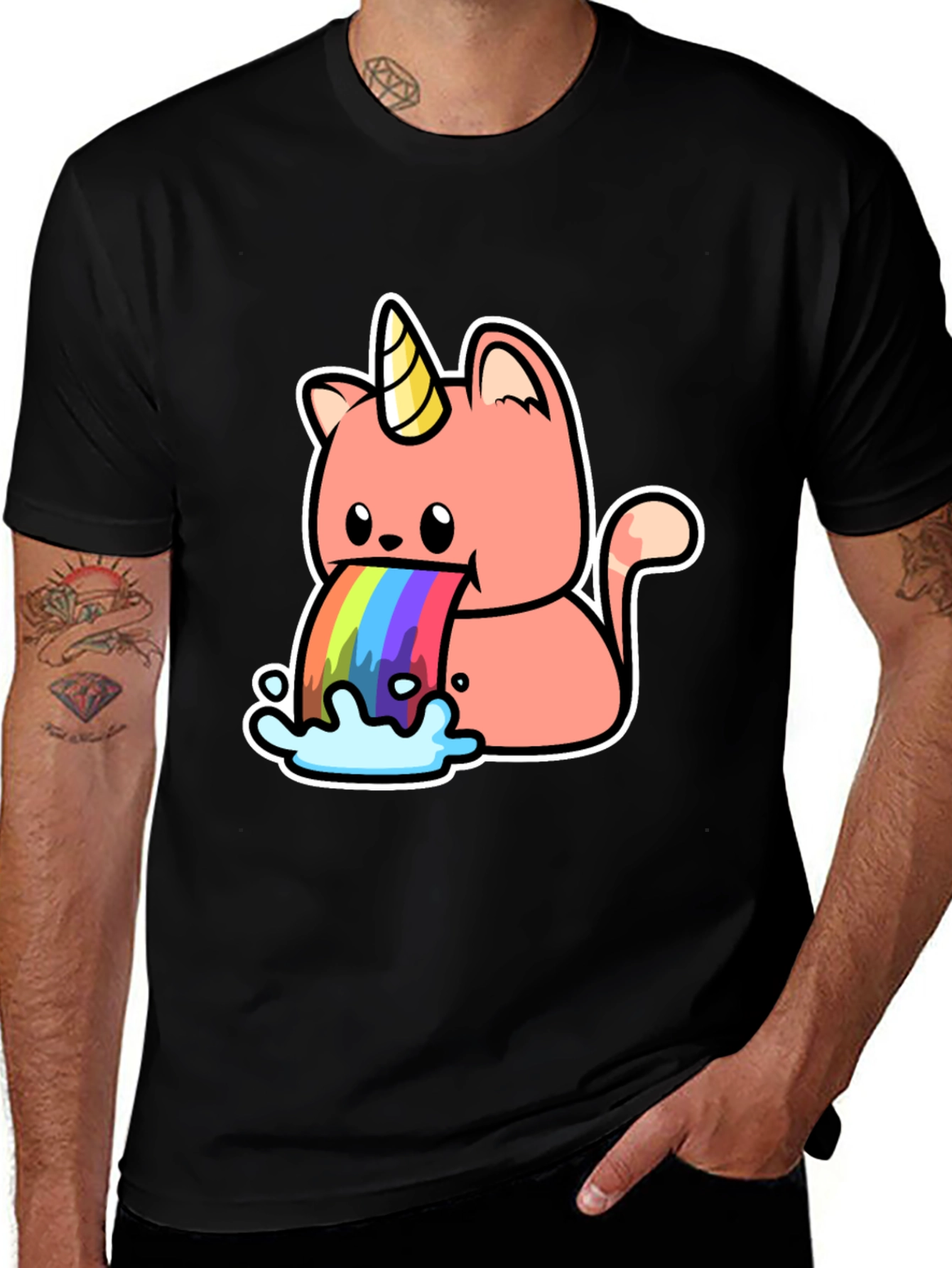 Unicorn Cat Rainbow Puke Graphic Tee