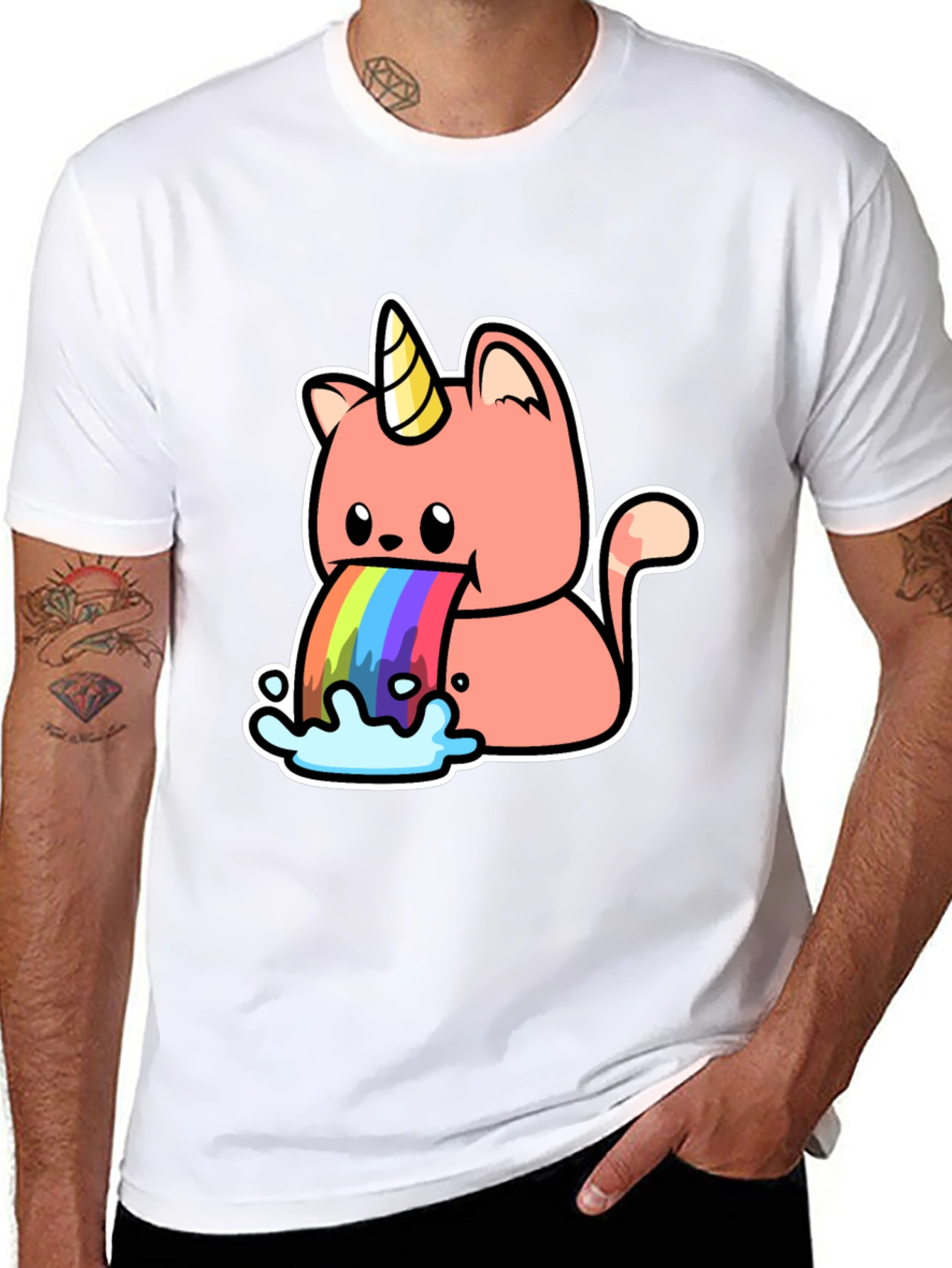 Unicorn Cat Rainbow Puke Graphic Tee