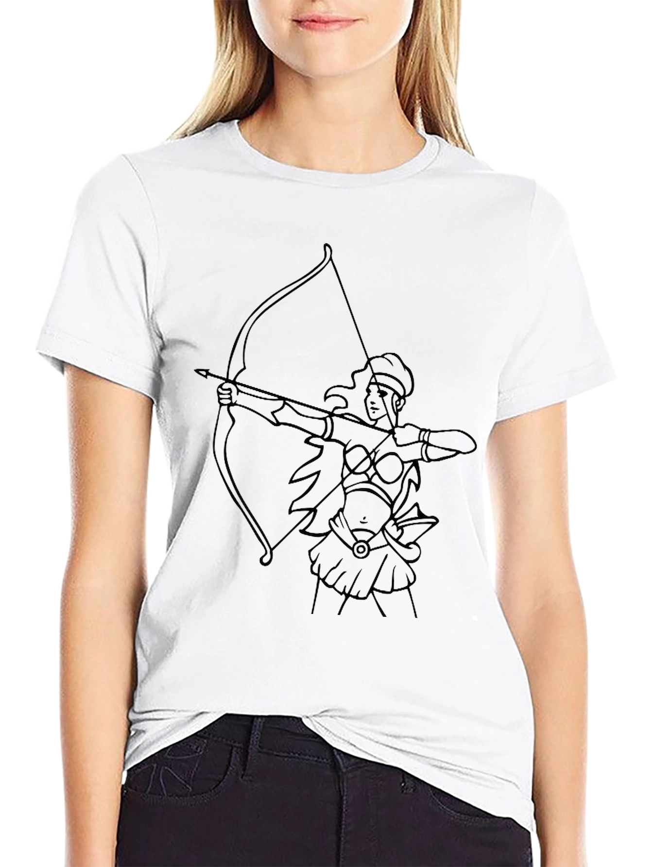 Archer Woman Line Art Black T-Shirt