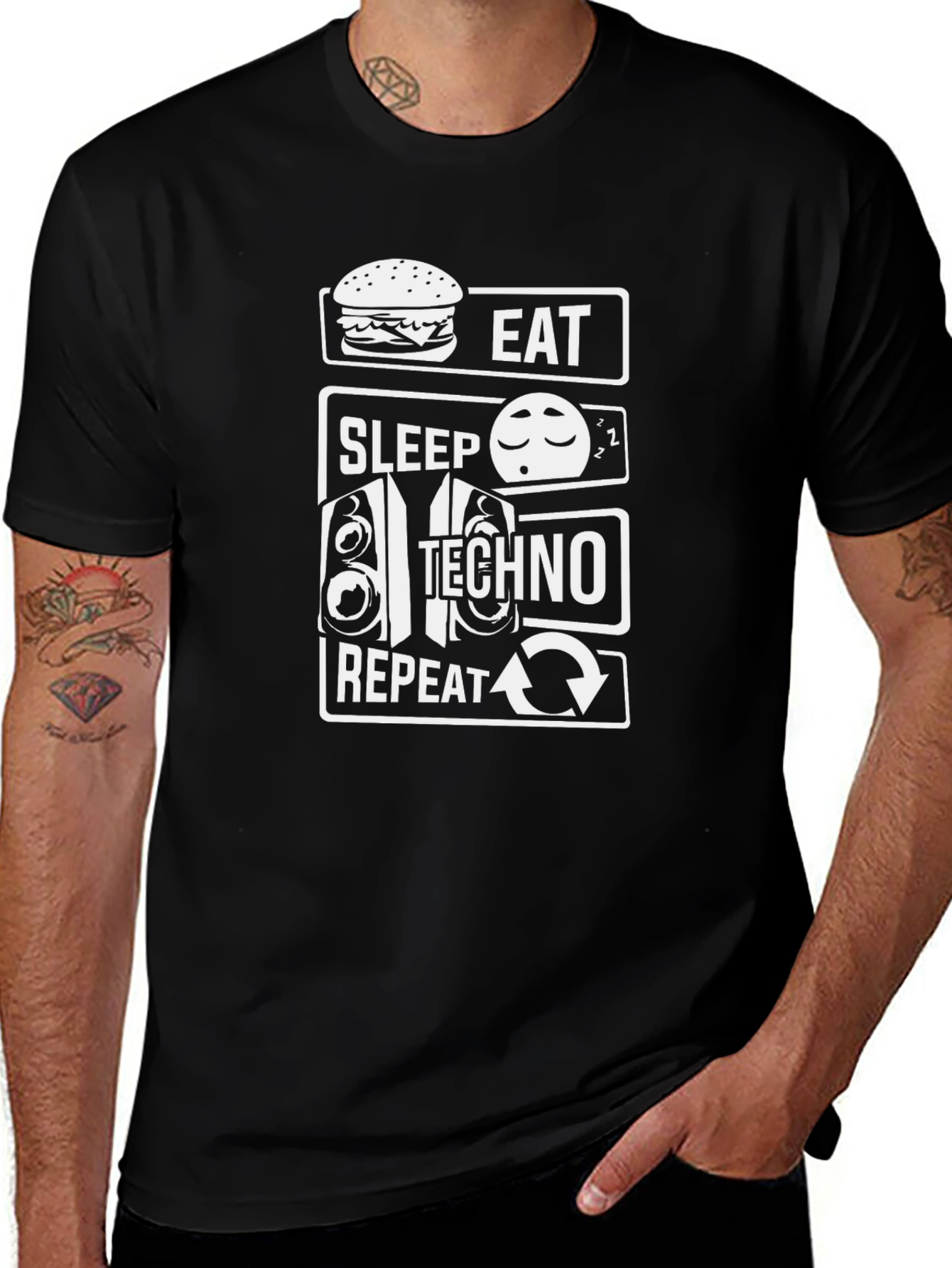 Eat Sleep Techno Repeat Graphic T-Shirt