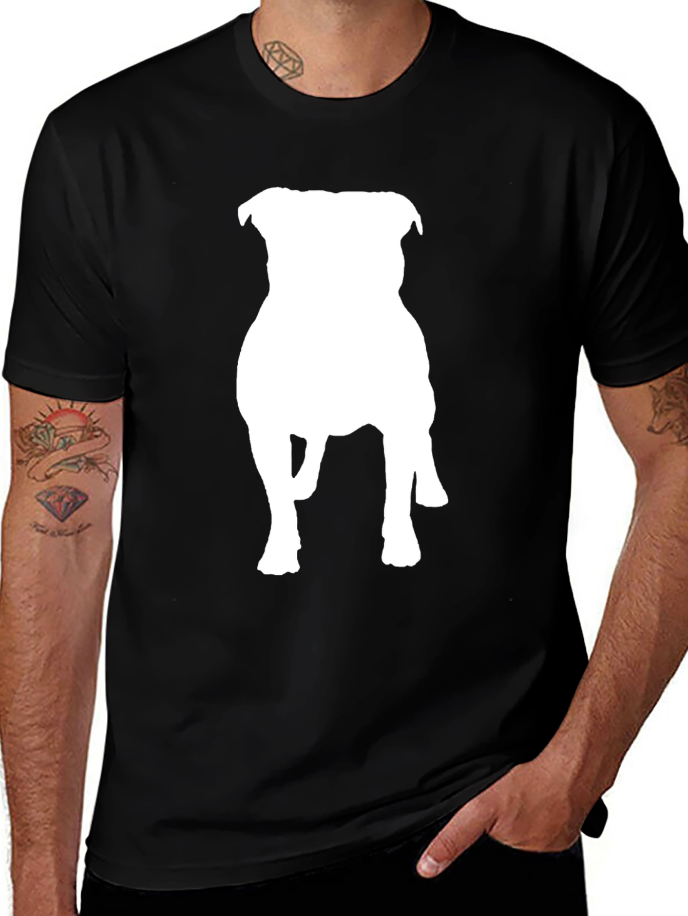 Black T-Shirt with White Dog Silhouette