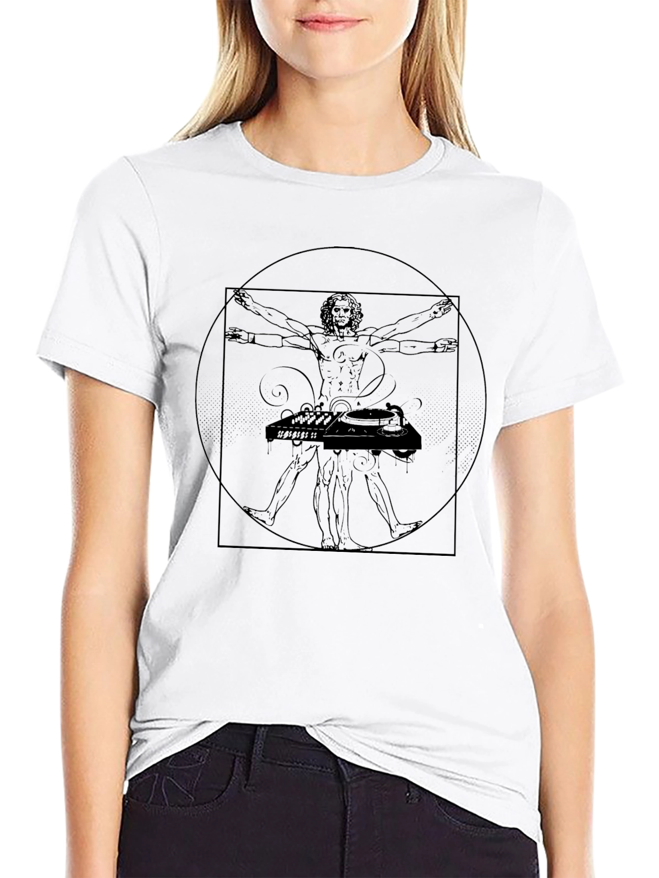 Vitruvian DJ Black T-Shirt - Artistic Musician Style