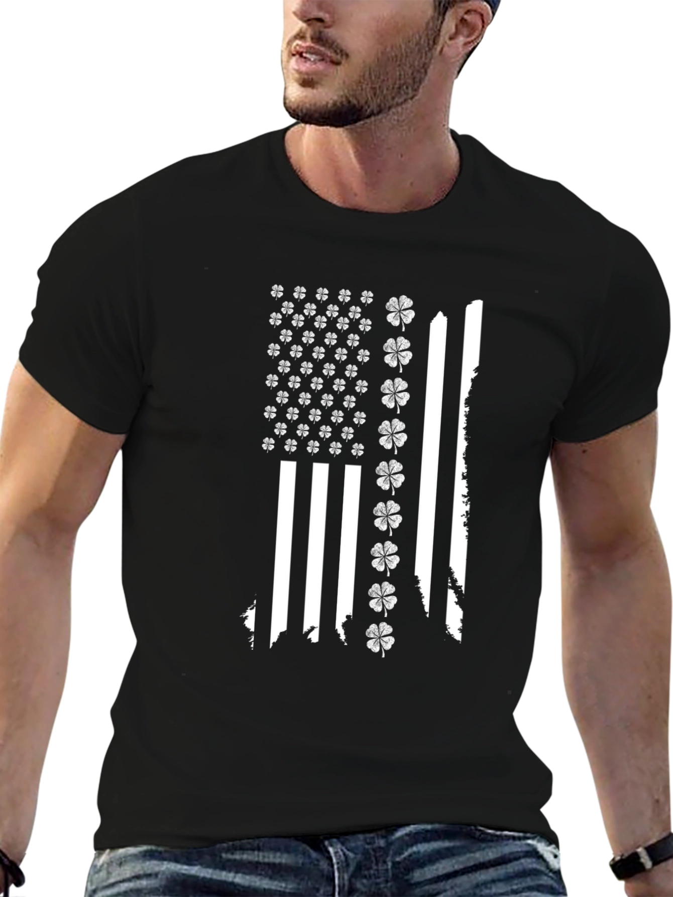 Shamrock American Flag Black T-Shirt