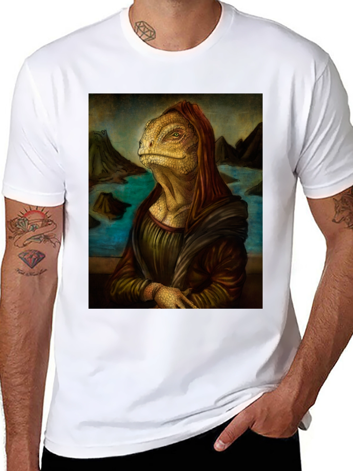 Lizard Mona Lisa Black T-Shirt