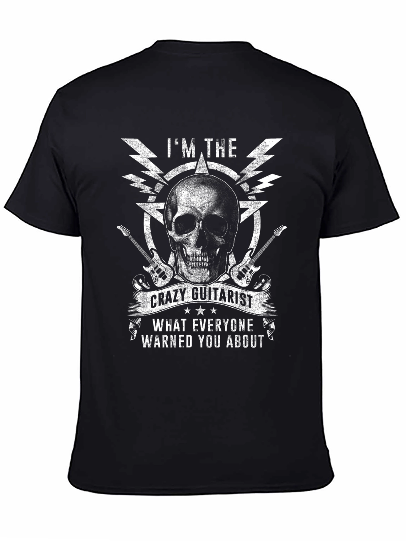 Crazy Guitarist Skull Graphic T-Shirt