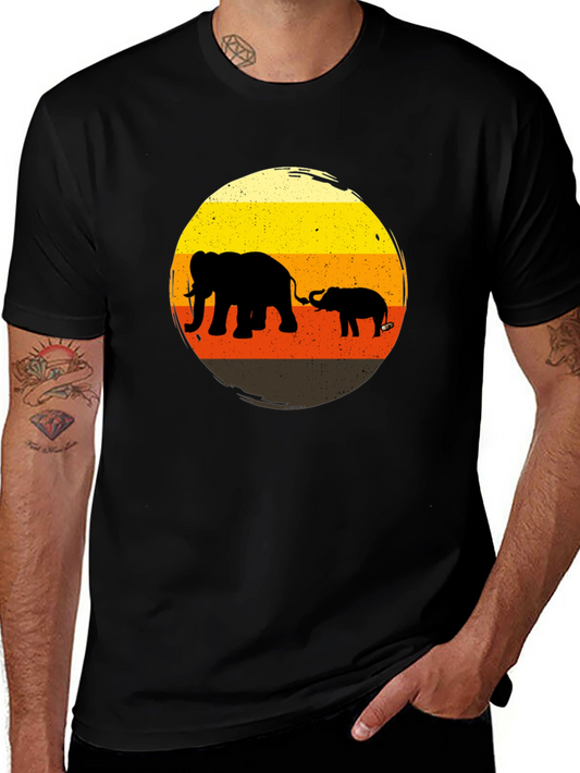 Elephant Family Sunset Graphic Tee - Black