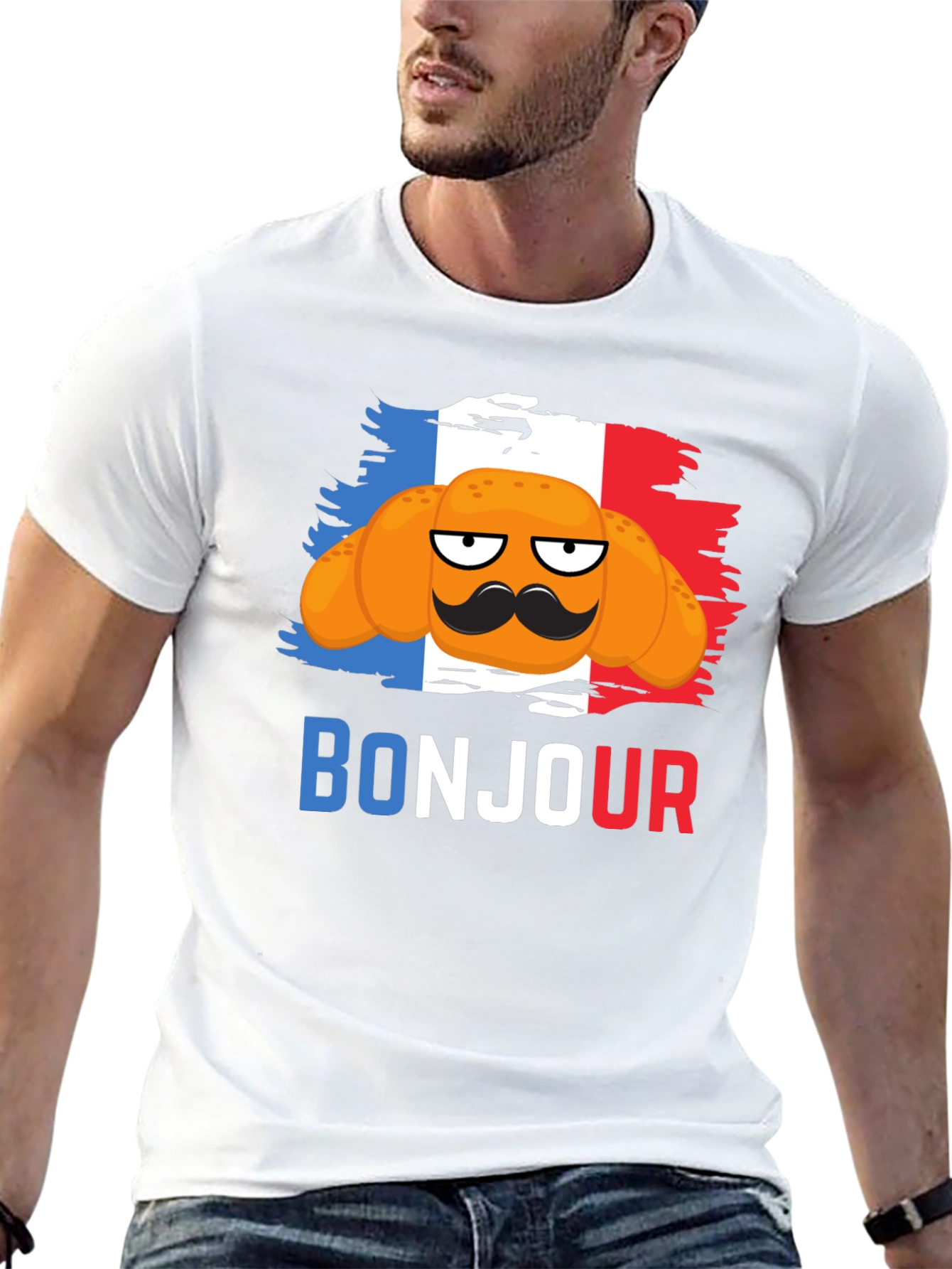 Bonjour Croissant T-Shirt - French Flag