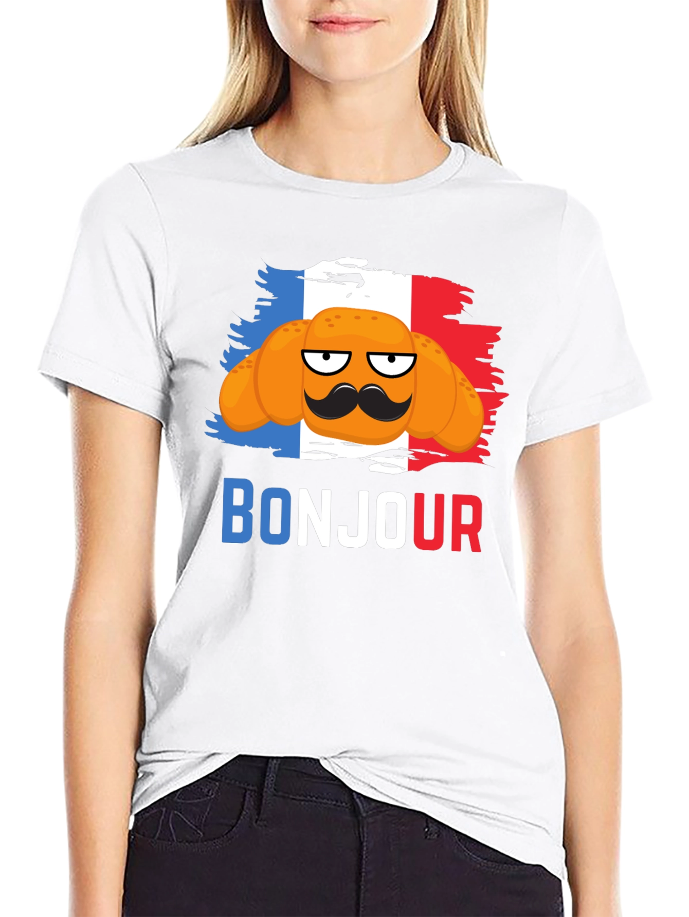 Bonjour Croissant T-Shirt - French Flag
