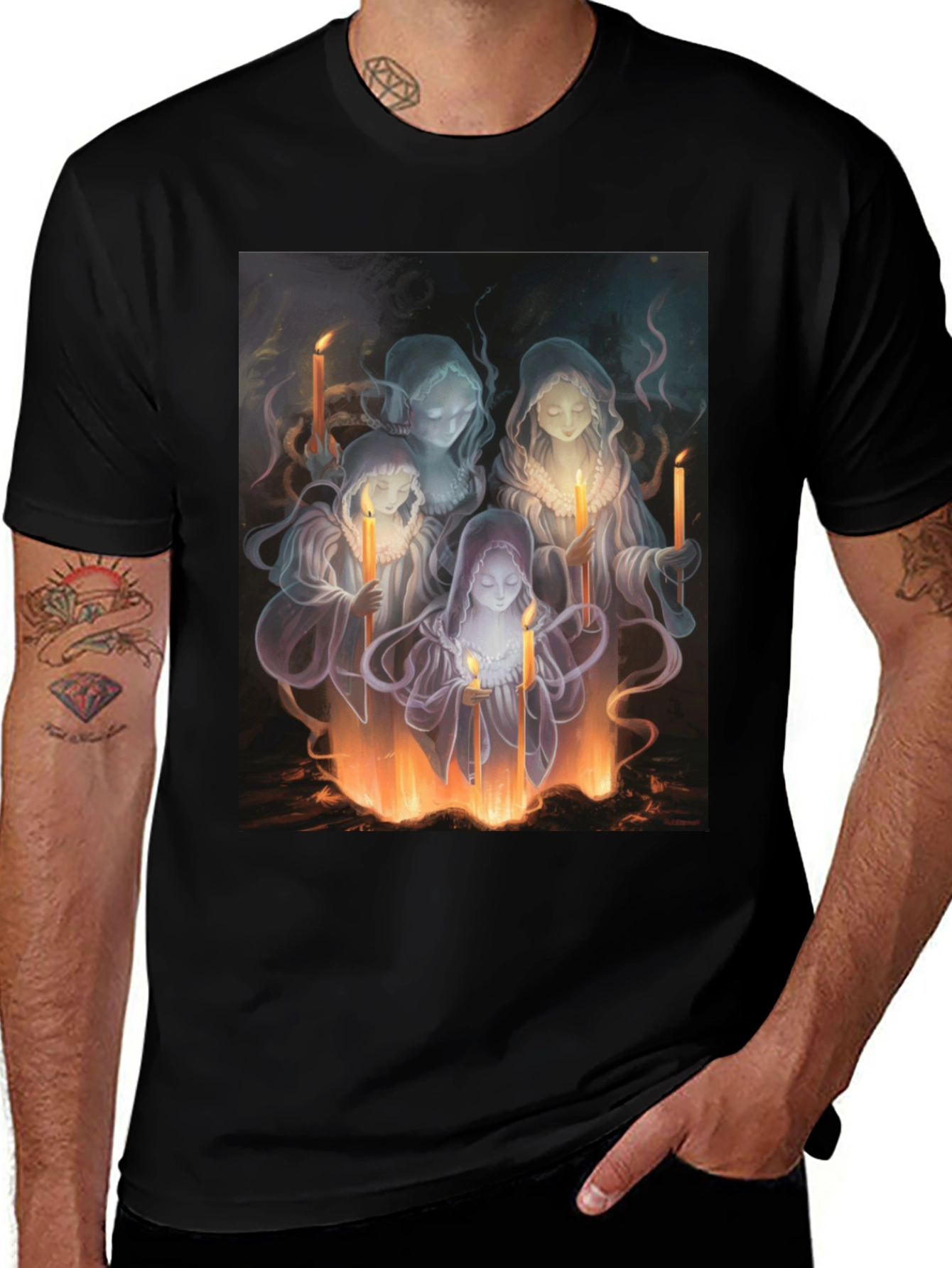 Ethereal Candle Maiden Black T-Shirt