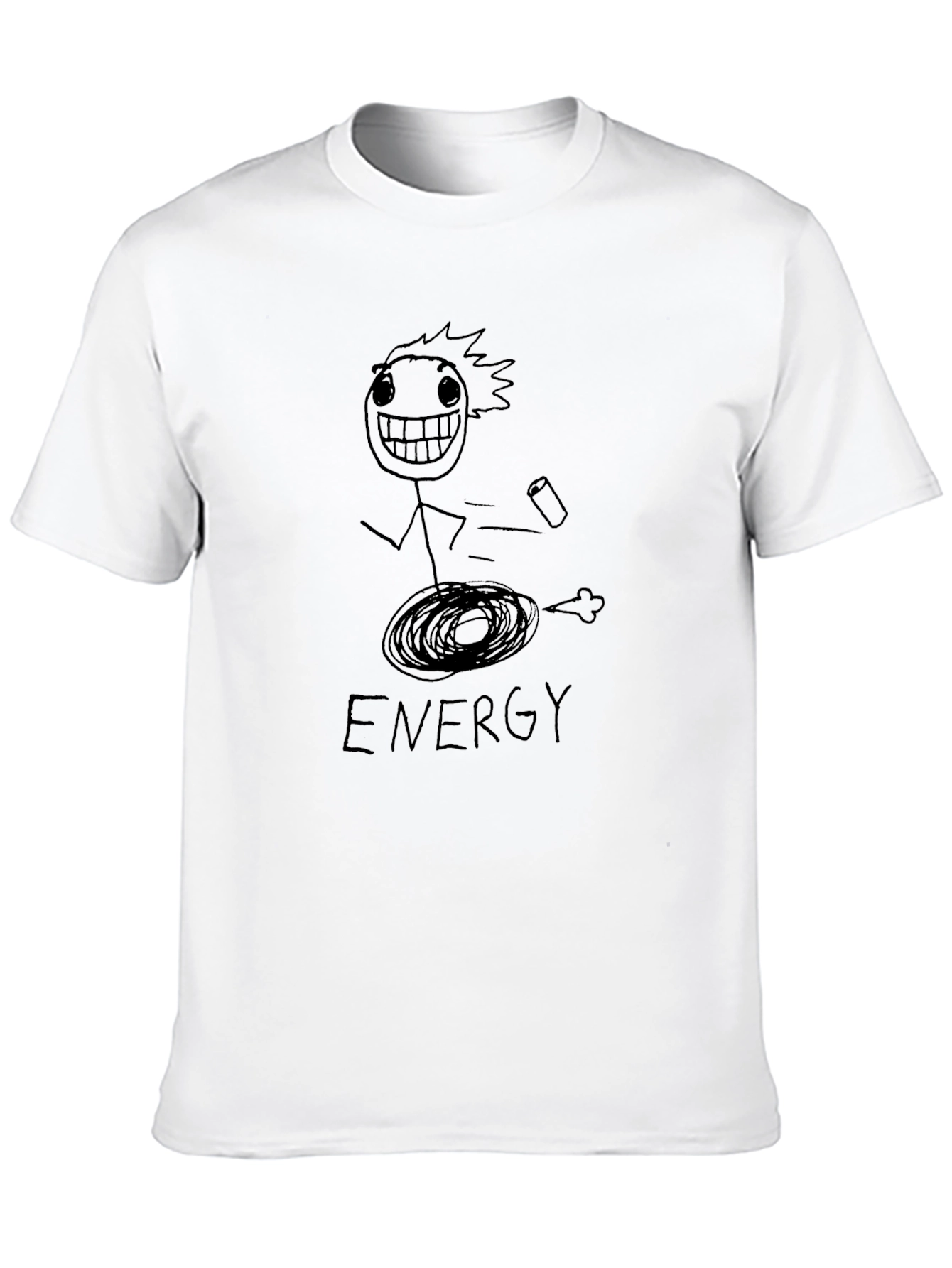 Humorous Energy Stick Figure Graphic Tee - Black
