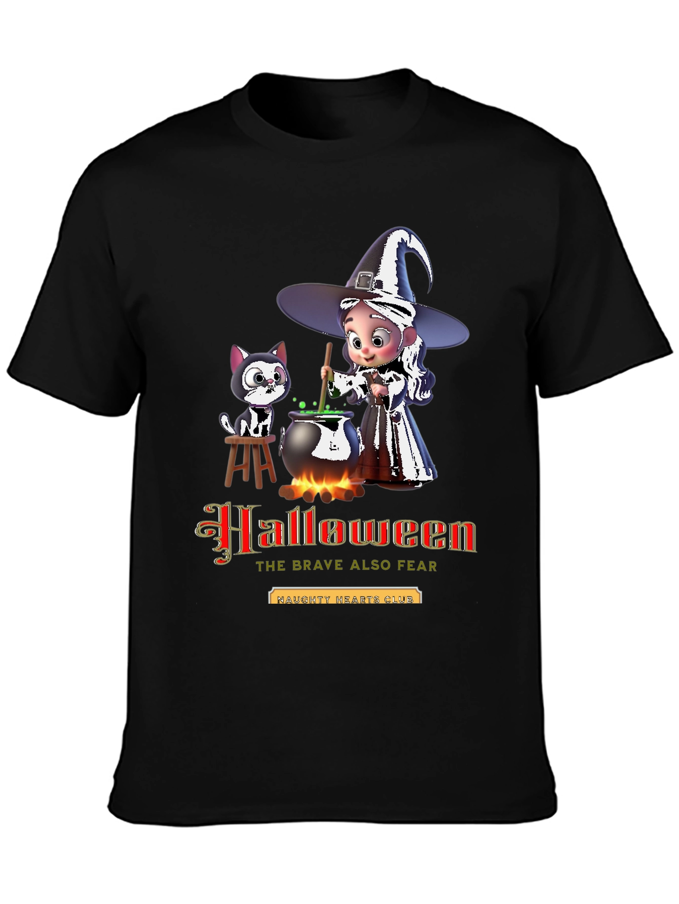 Halloween Witch & Cat Graphic Tee