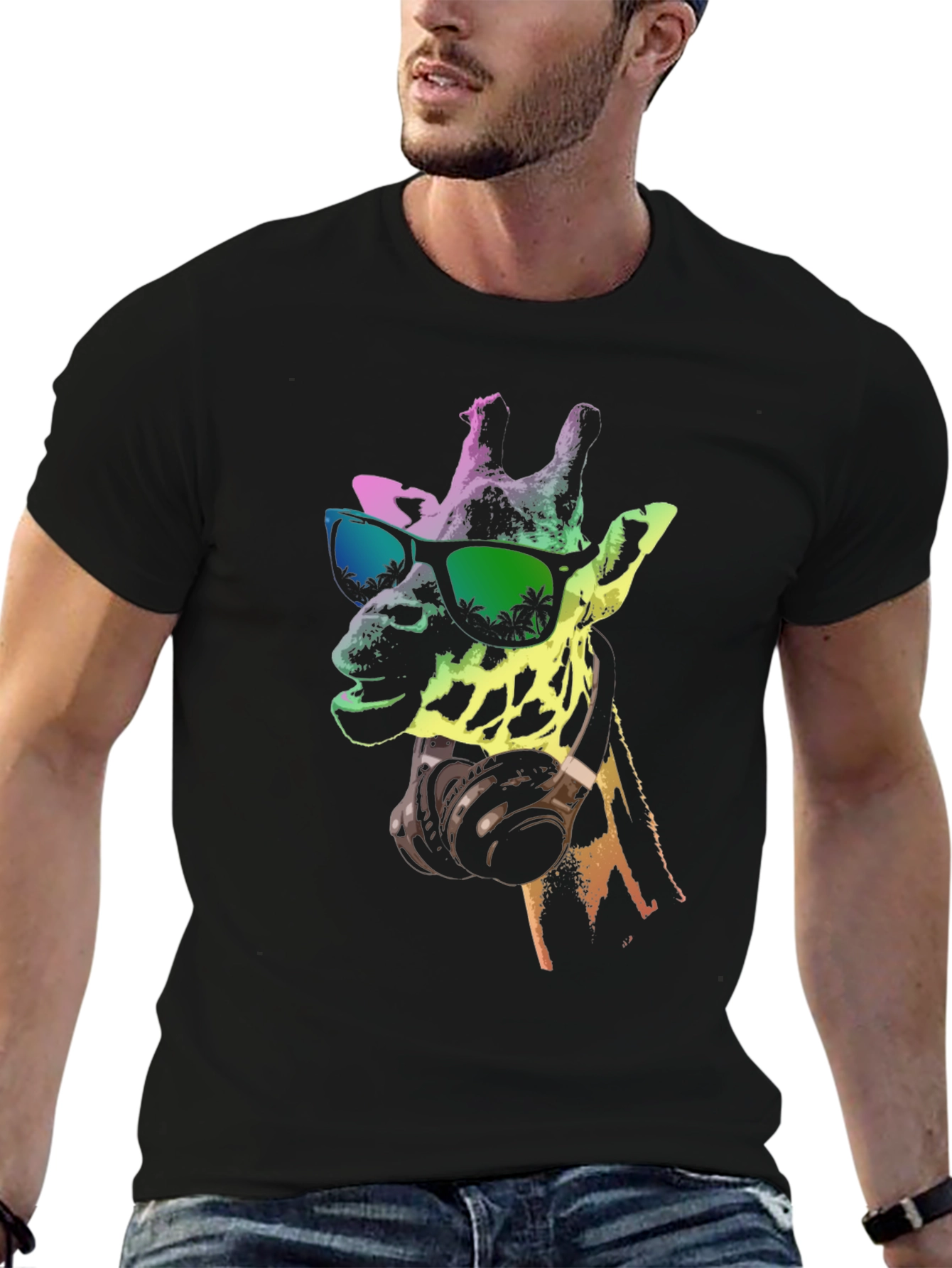 Cool Giraffe Graphic Tee - Music Lover Shirt
