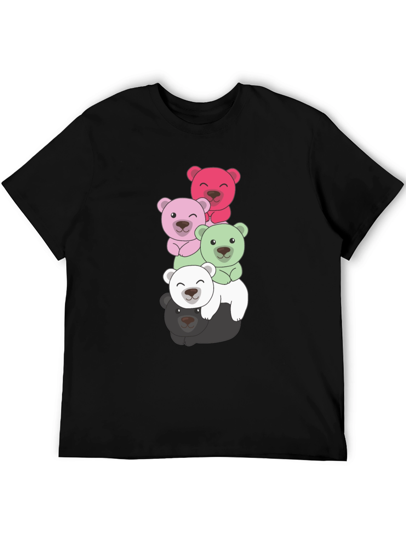 Stacked Bears Graphic Tee - Black Cotton T-Shirt