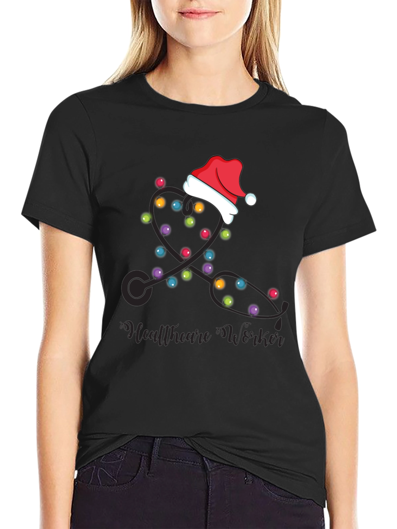 Healthcare Worker Christmas Lights Stethoscope T-Shirt