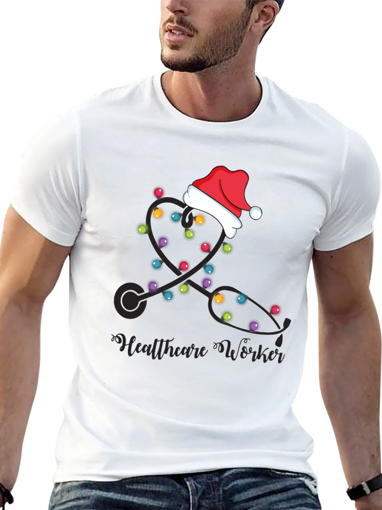 Healthcare Worker Christmas Lights Stethoscope T-Shirt