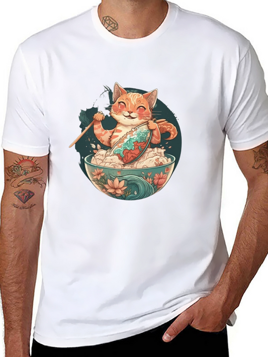 Cat Ramen Bowl Black T-Shirt