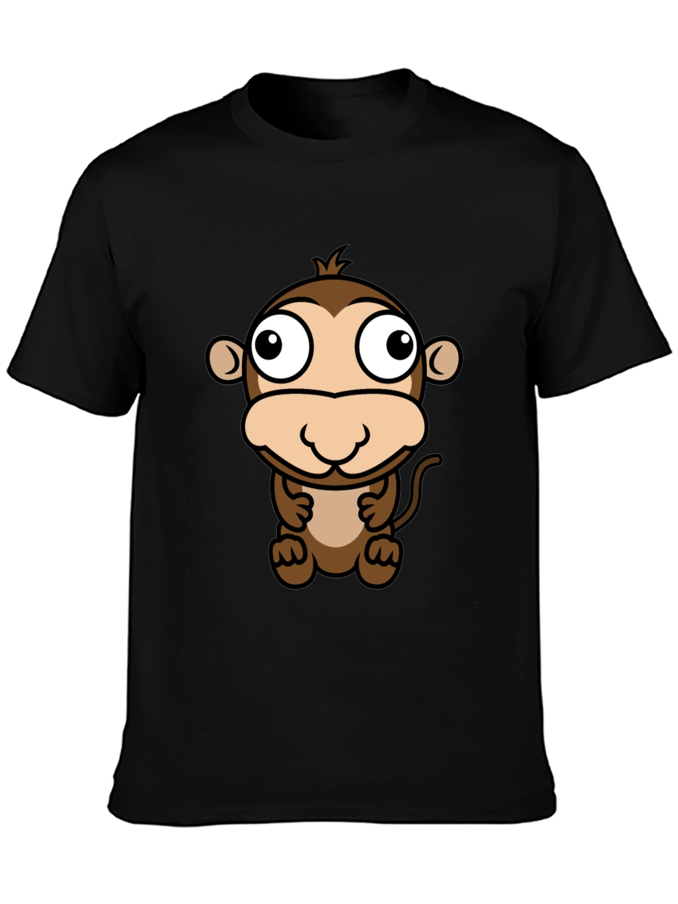 Cute Cartoon Monkey Black T-Shirt