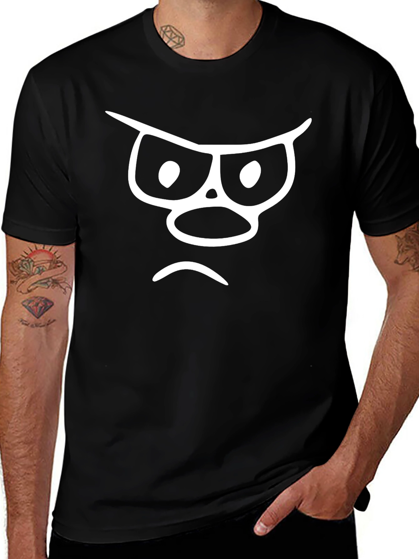 Funny Grumpy Face Graphic Tee - Unisex Black T-Shirt