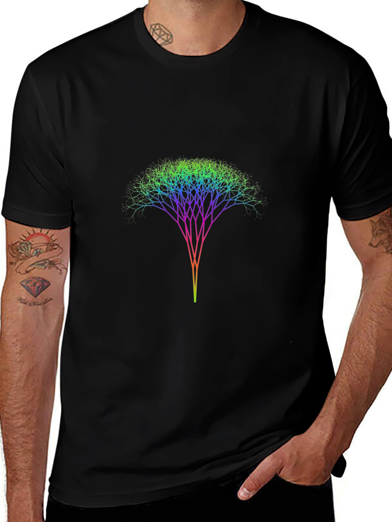 Rainbow Tree Branch Graphic Black T-Shirt