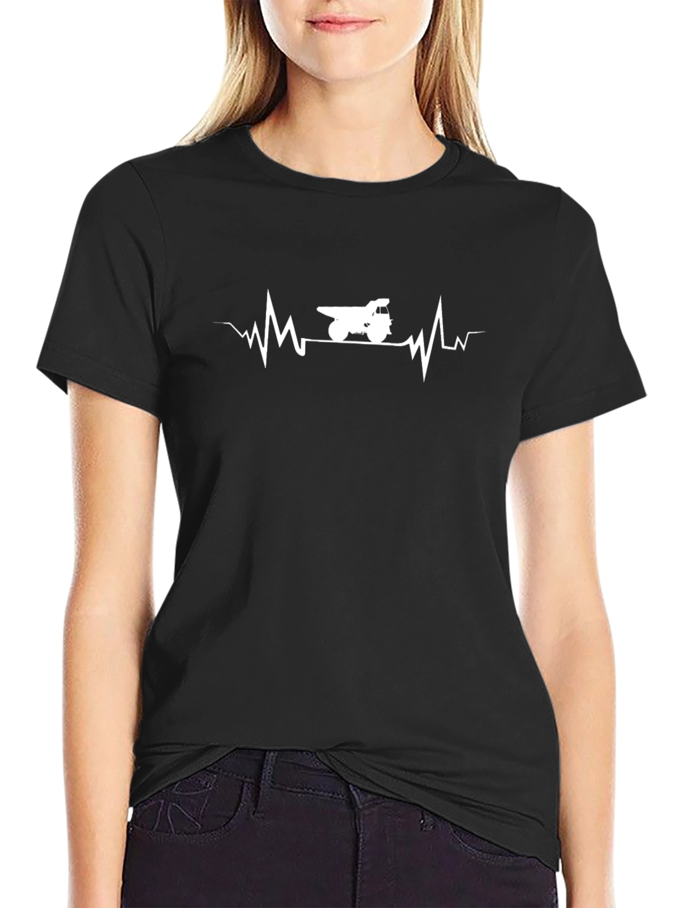 Heartbeat Dump Truck Tee - Black Cotton Graphic T-Shirt