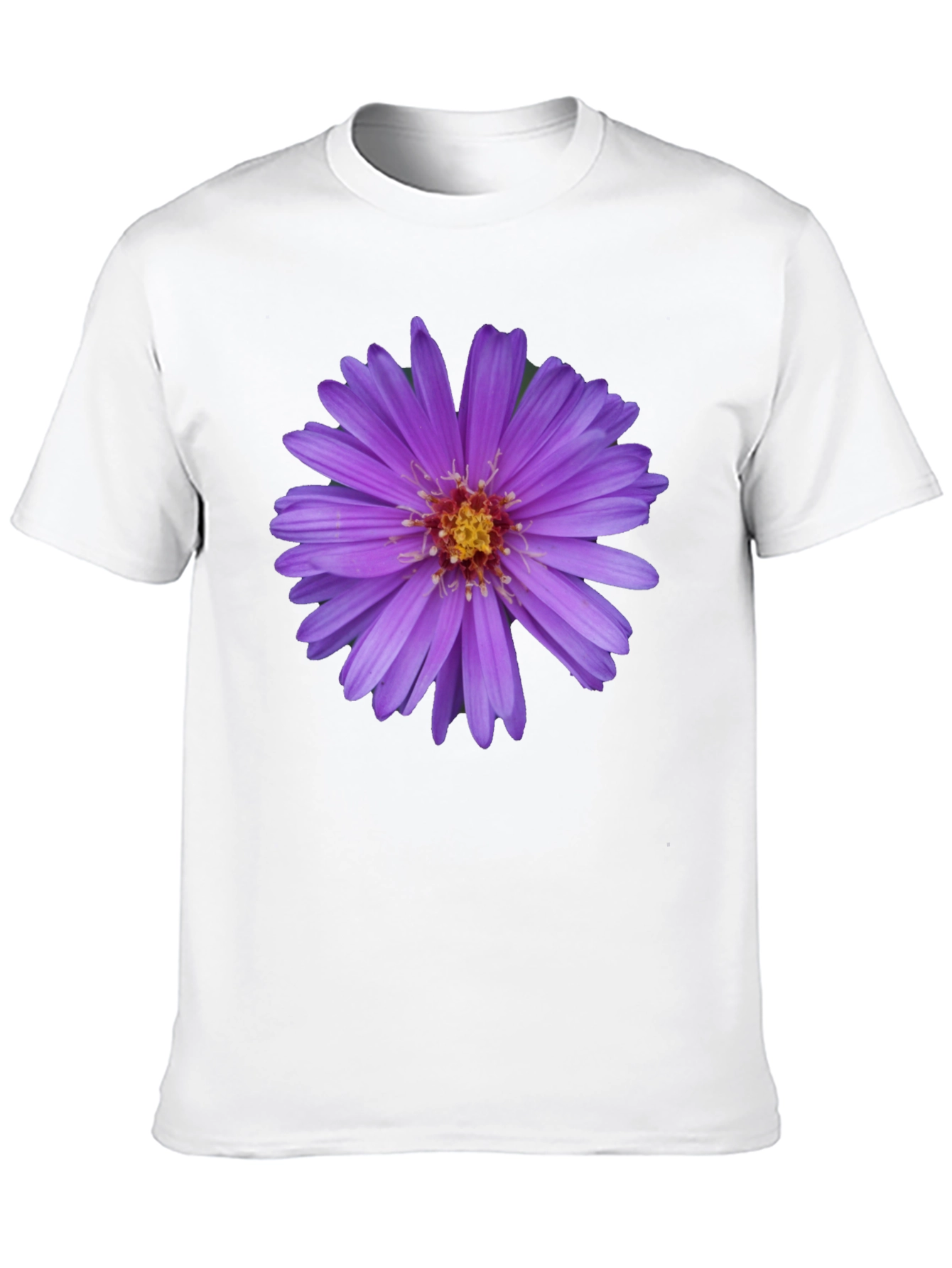 Floral Print Black T-Shirt - Aster Flower Design