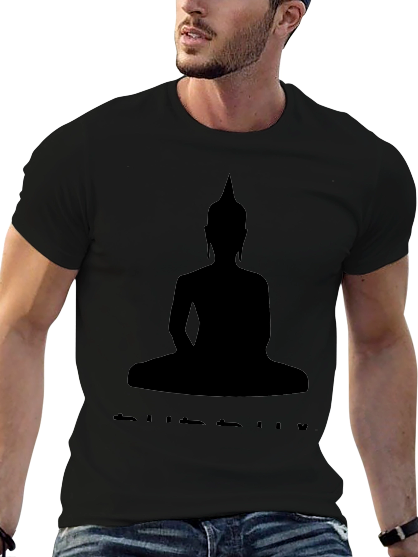 Buddha Silhouette Graphic Tee - Black Cotton T-Shirt