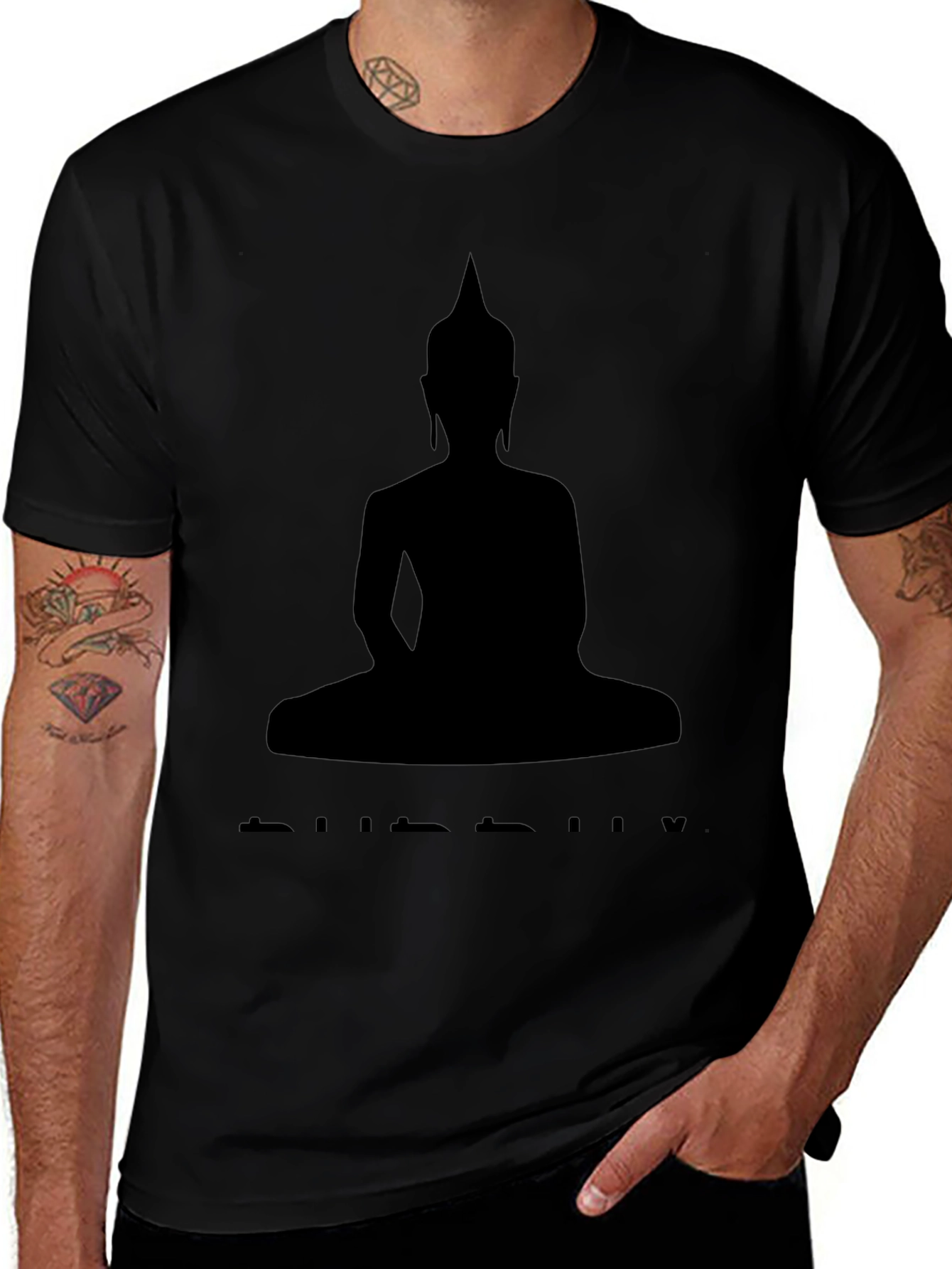 Buddha Silhouette Graphic Tee - Black Cotton T-Shirt