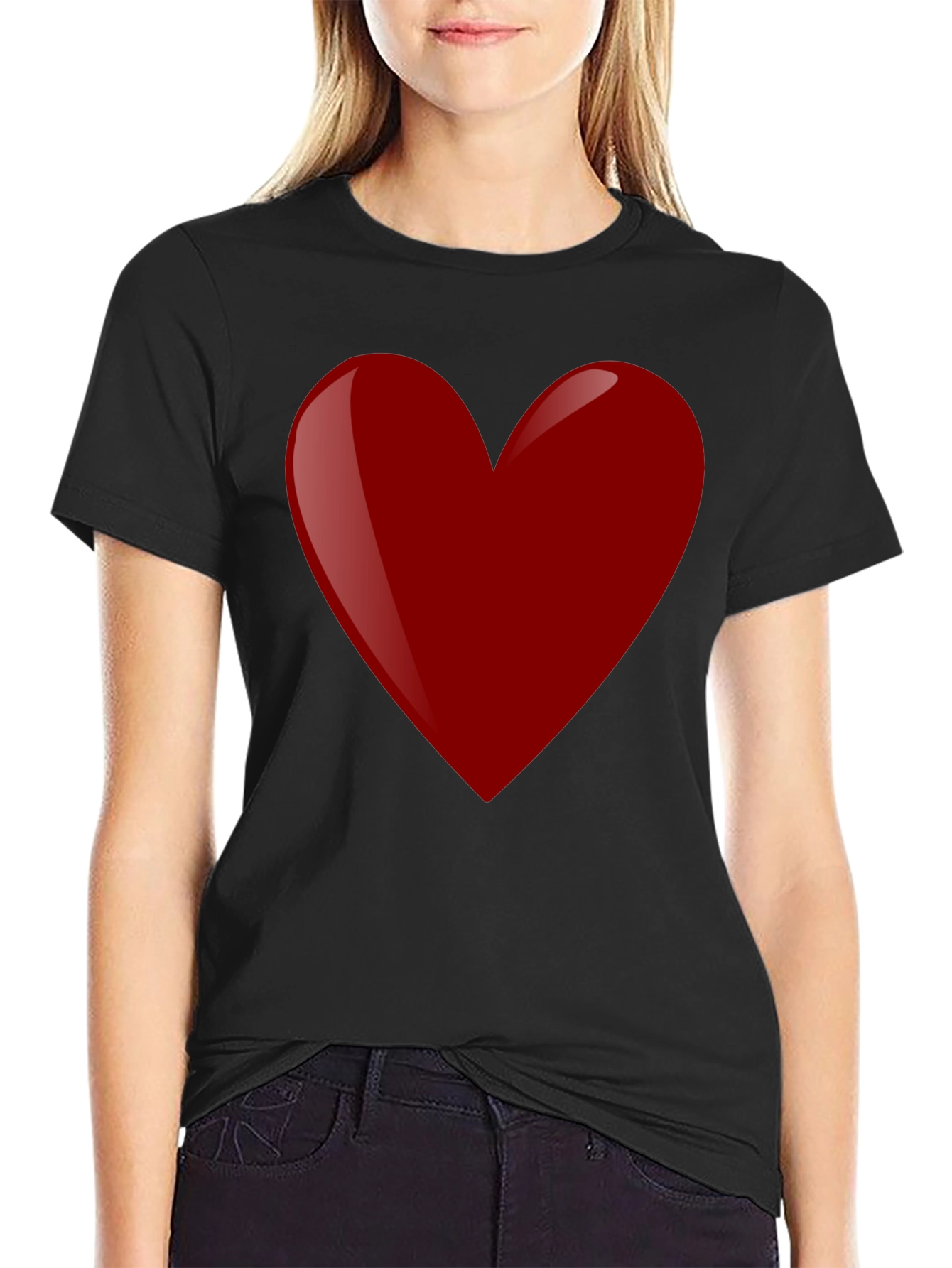 Red Heart Graphic Tee - Black Cotton T-Shirt