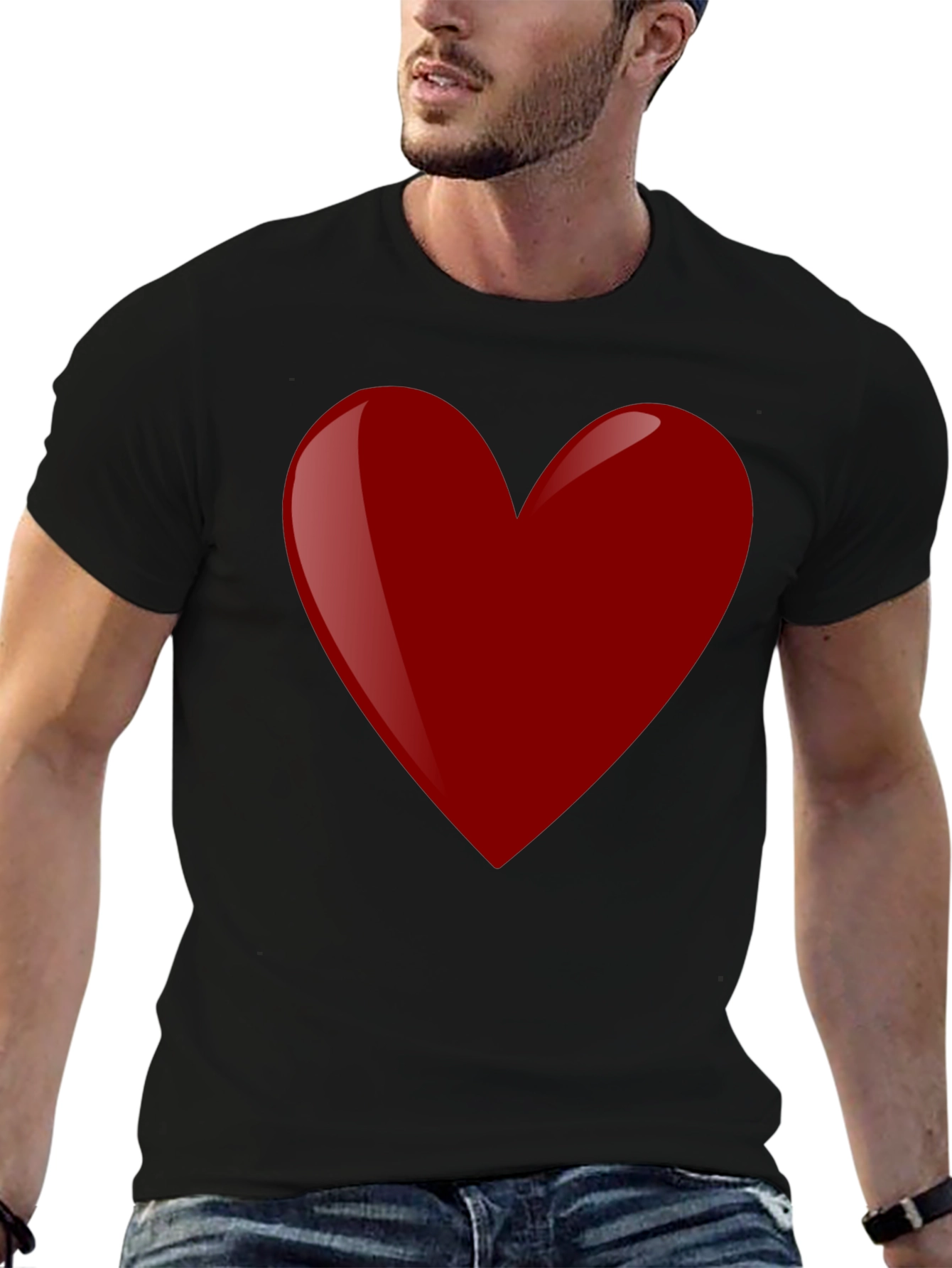 Red Heart Graphic Tee - Black Cotton T-Shirt