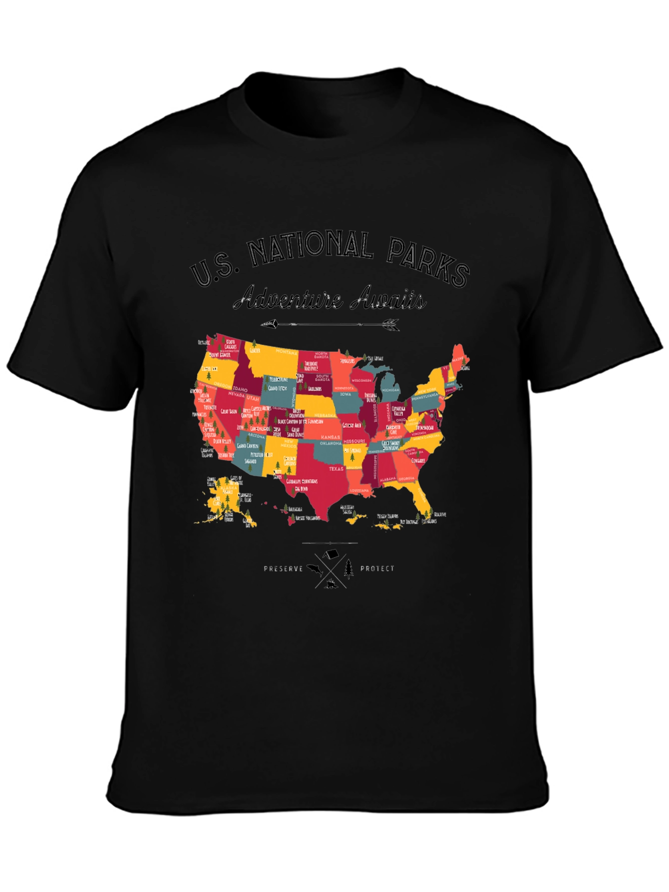 US National Parks Adventure Awaits Black T-Shirt