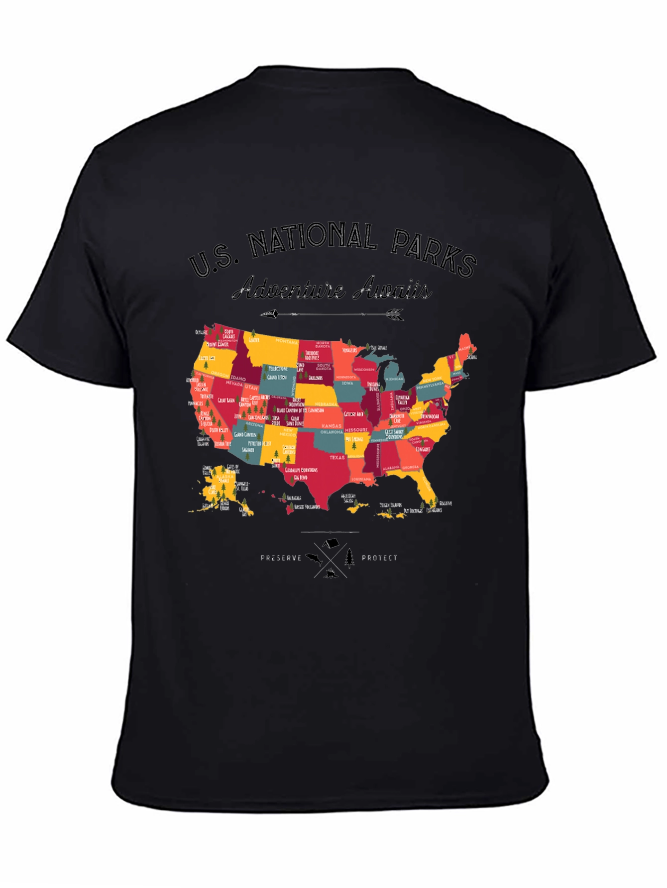 US National Parks Adventure Awaits Black T-Shirt