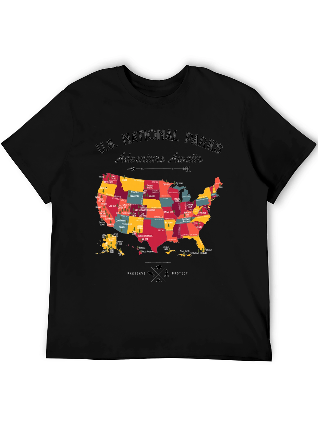 US National Parks Adventure Awaits Black T-Shirt