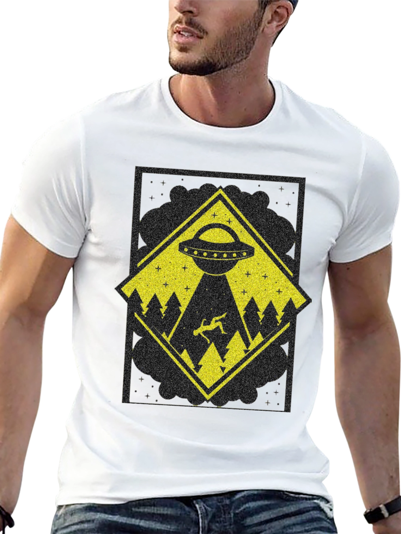 UFO Abduction Graphic Tee - Mens Black T-Shirt