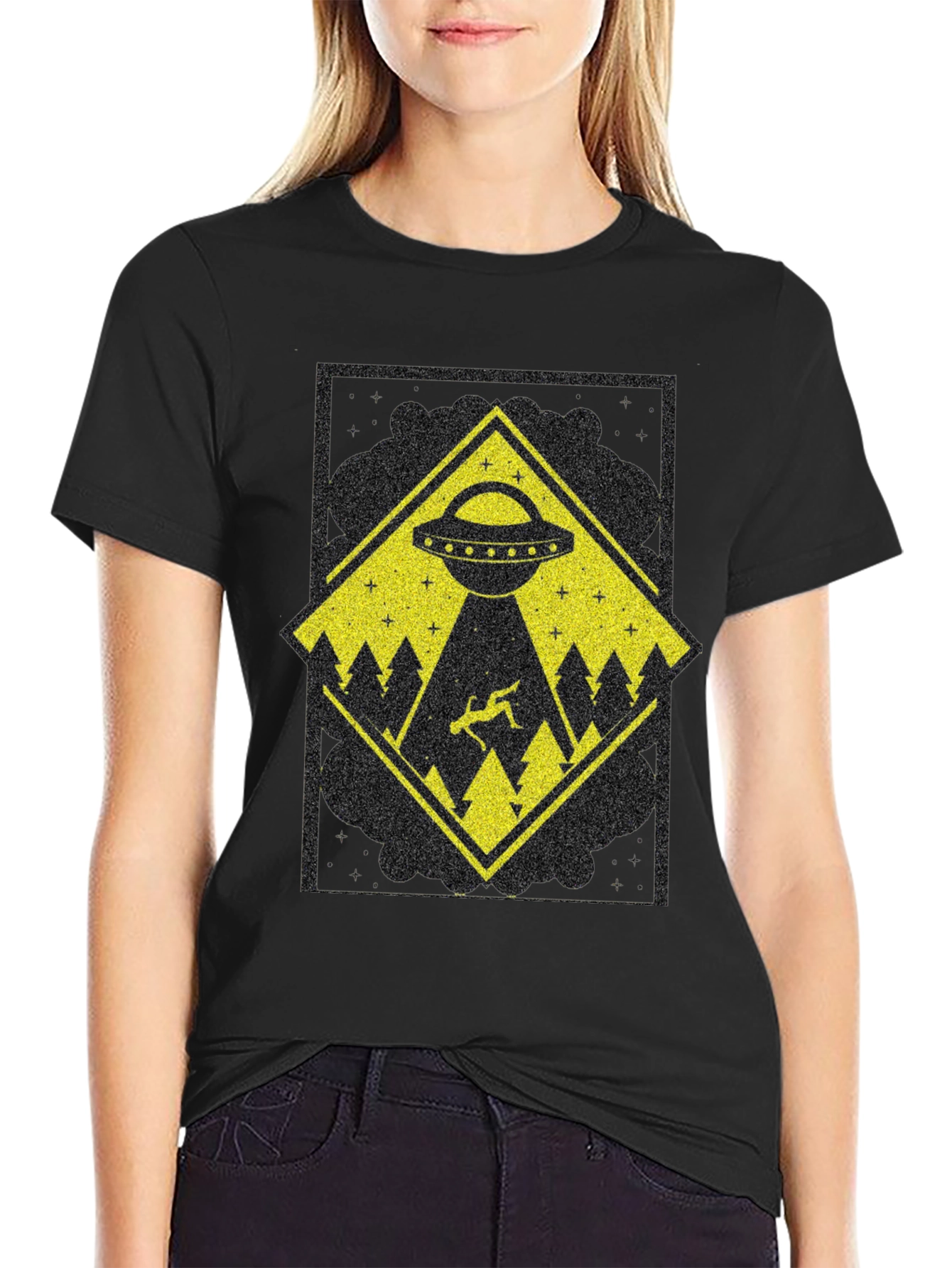 UFO Abduction Graphic Tee - Mens Black T-Shirt