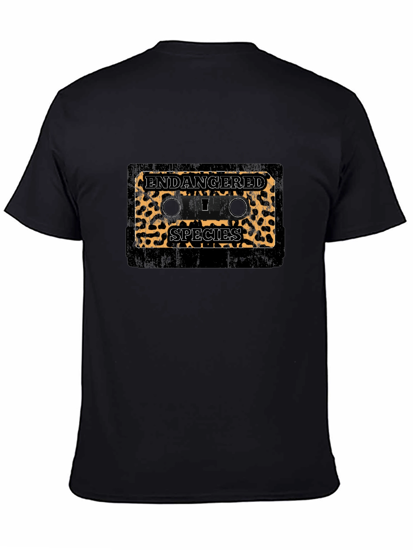 Endangered Species Leopard Print Cassette Tape Black T-Shirt