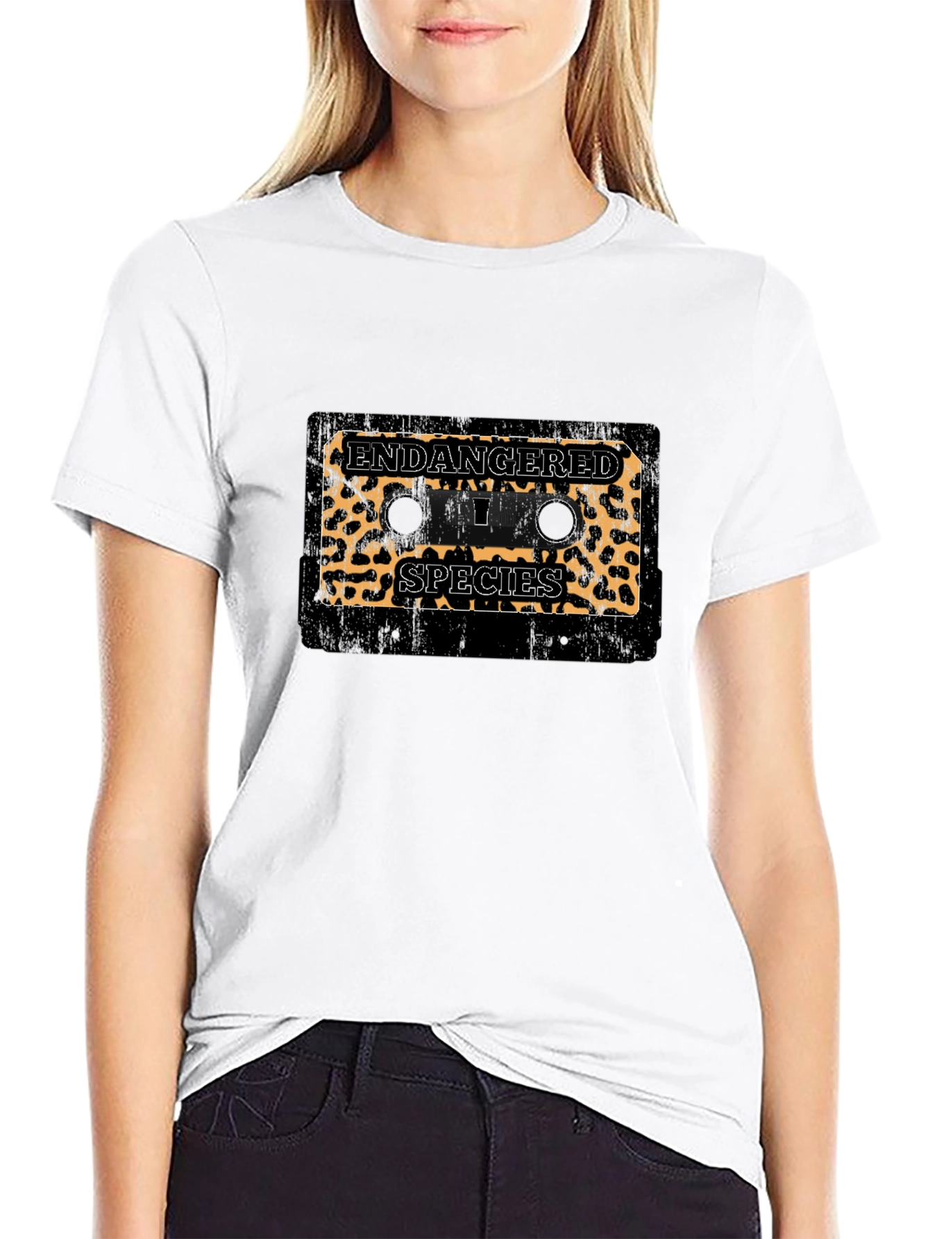 Endangered Species Leopard Print Cassette Tape Black T-Shirt